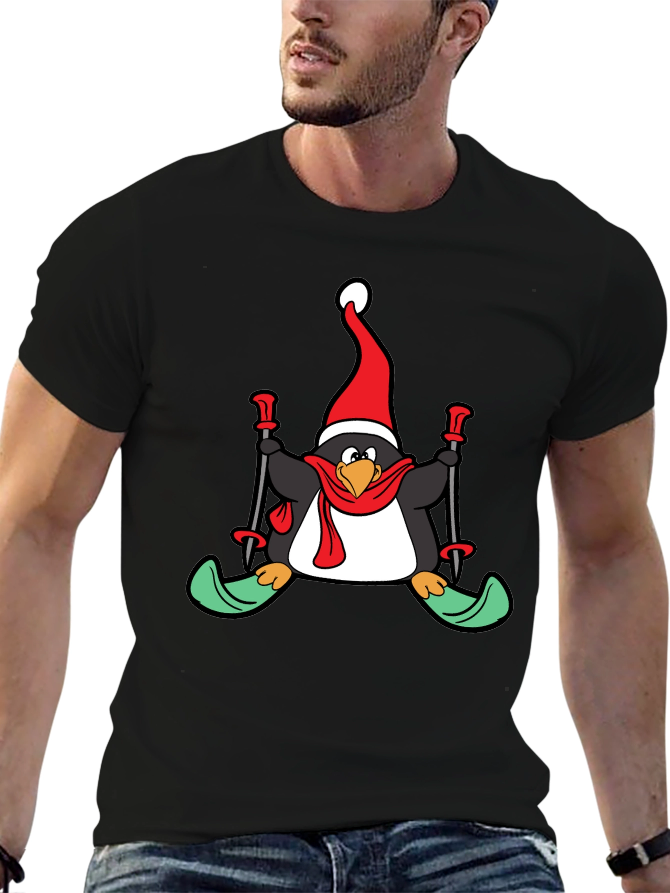 Penguin Christmas Skiing T-Shirt - Holiday Fun