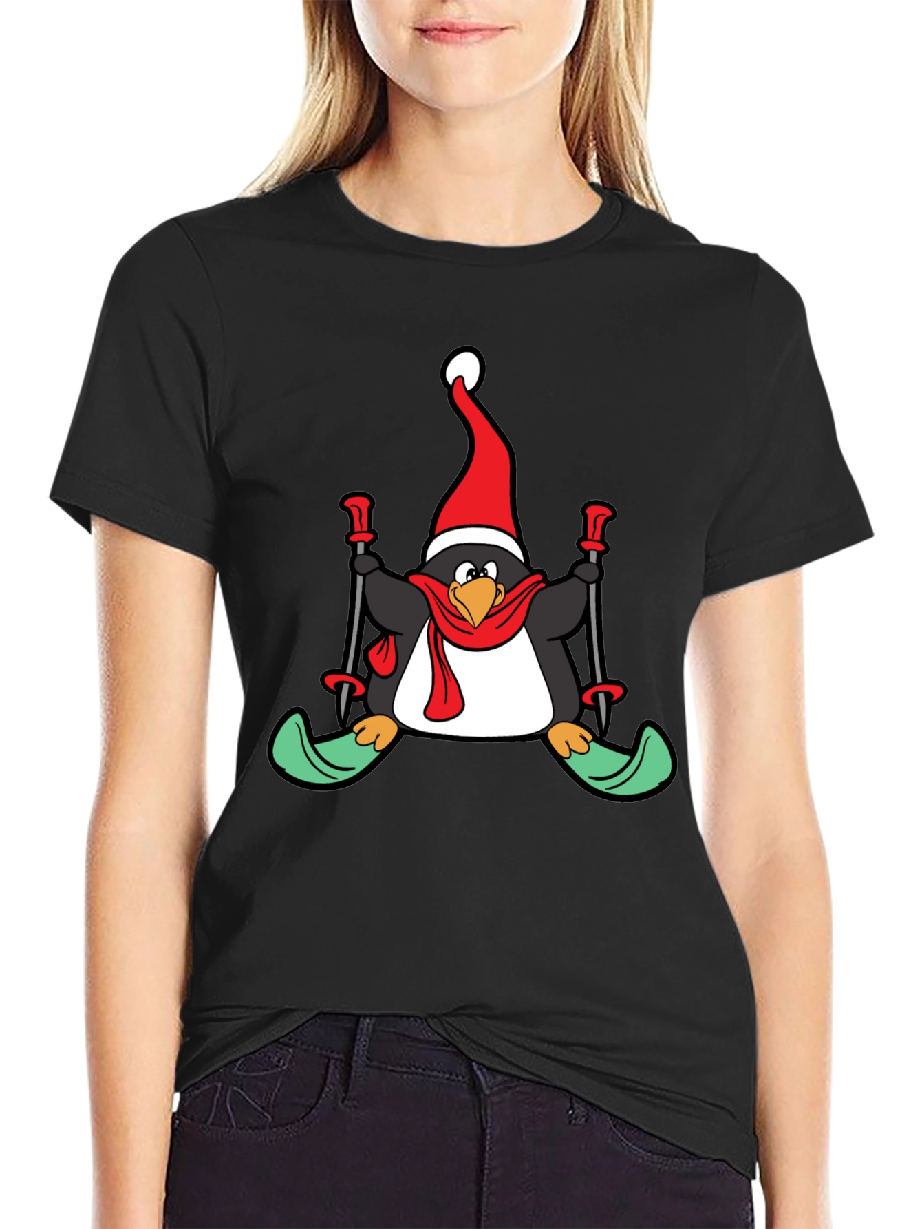 Penguin Christmas Skiing T-Shirt - Holiday Fun