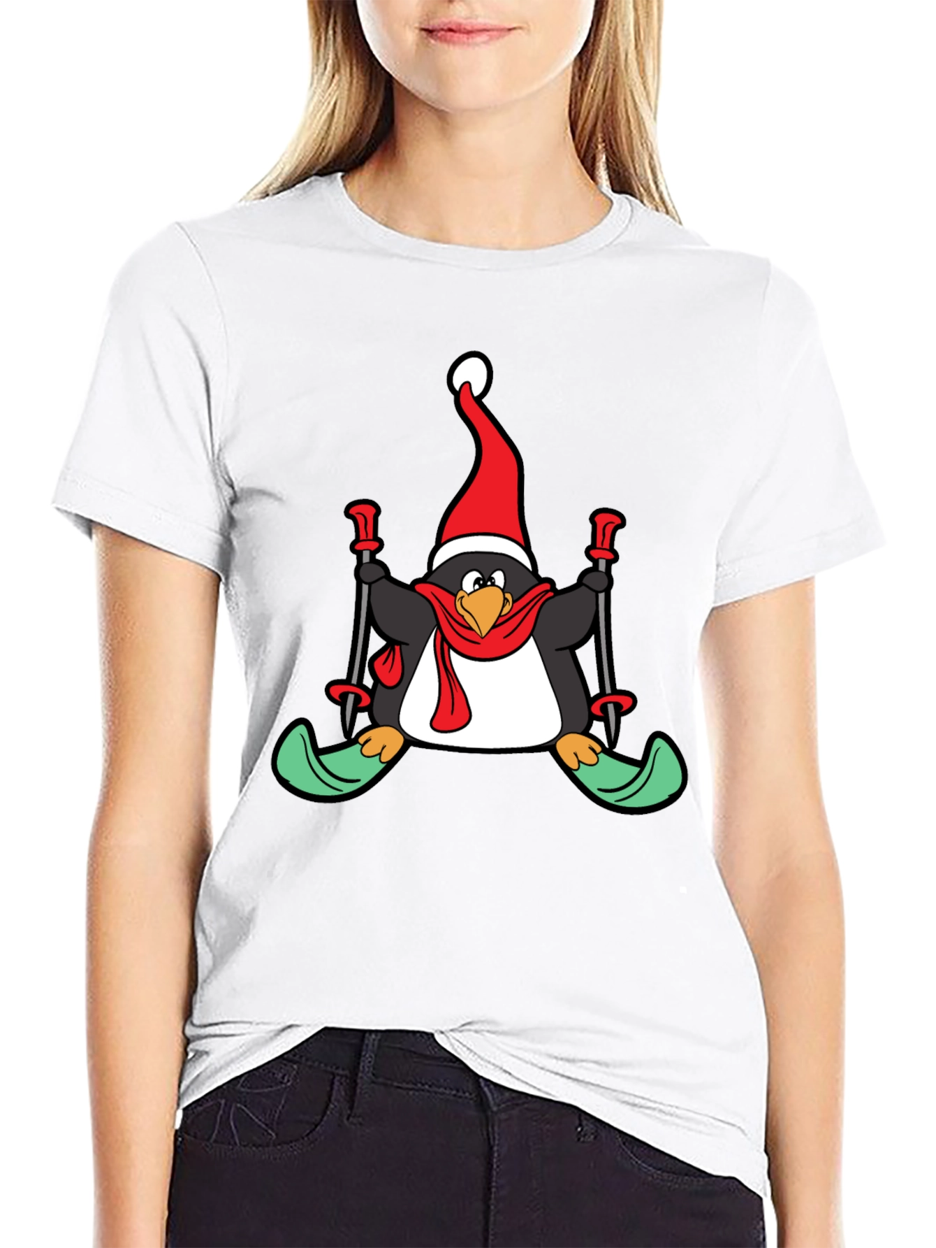 Penguin Christmas Skiing T-Shirt - Holiday Fun