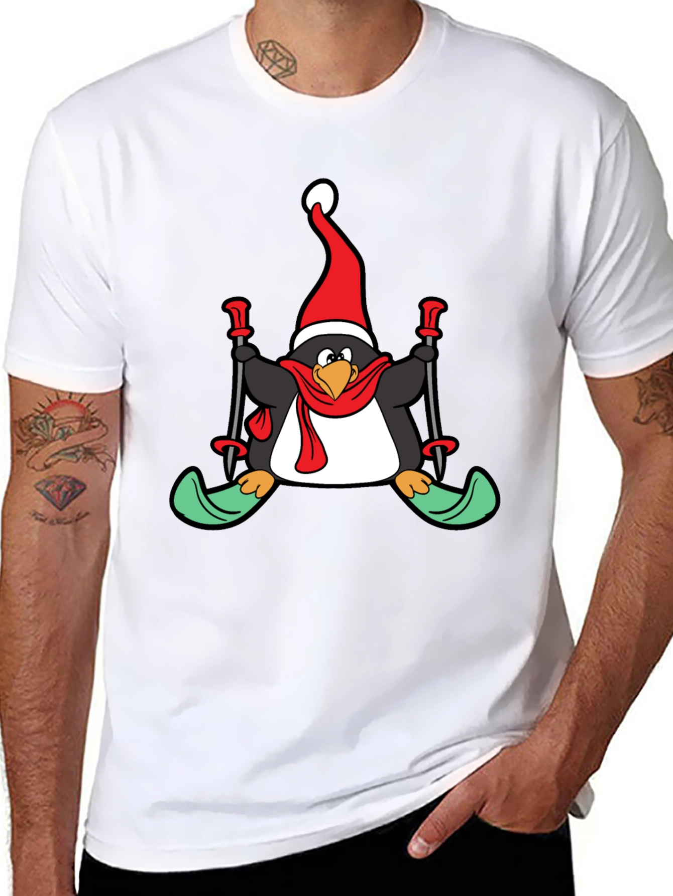 Penguin Christmas Skiing T-Shirt - Holiday Fun