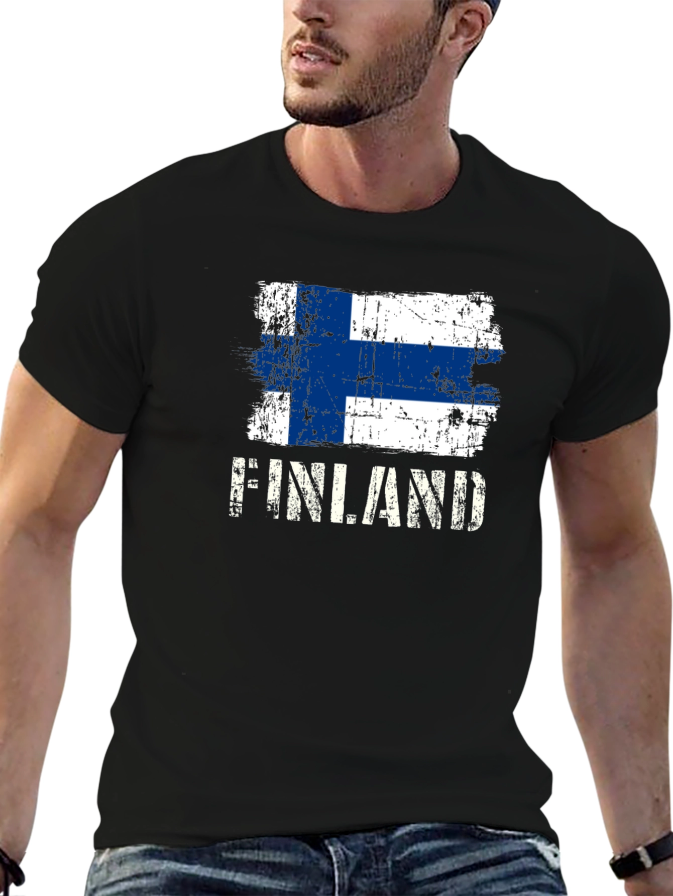Finland Flag Distressed Graphic T-Shirt