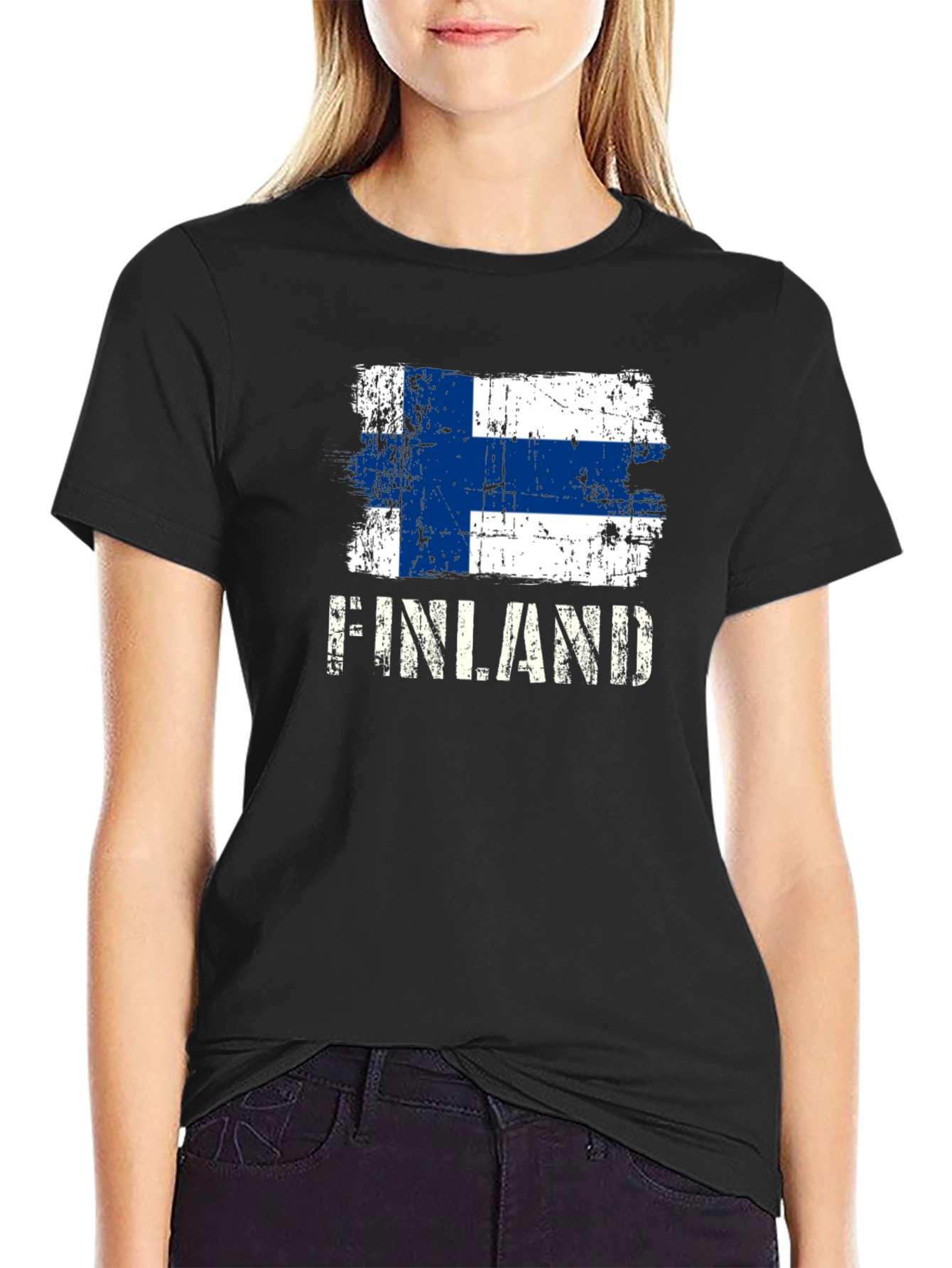 Finland Flag Distressed Graphic T-Shirt
