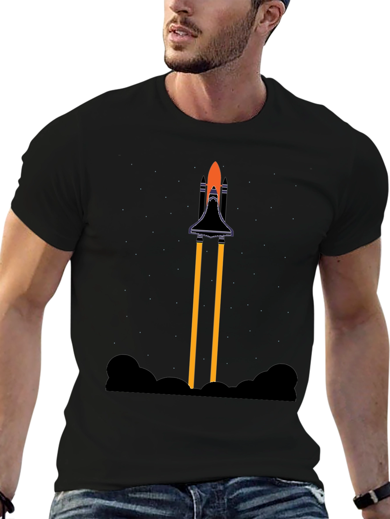 Rocket Launch Graphic Tee - Black Cotton T-Shirt