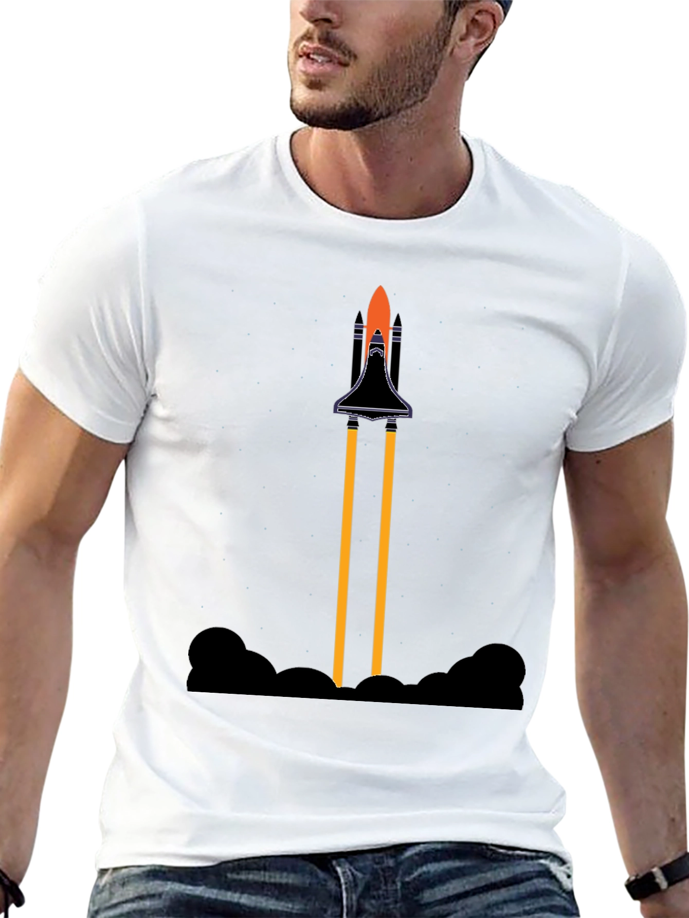Rocket Launch Graphic Tee - Black Cotton T-Shirt