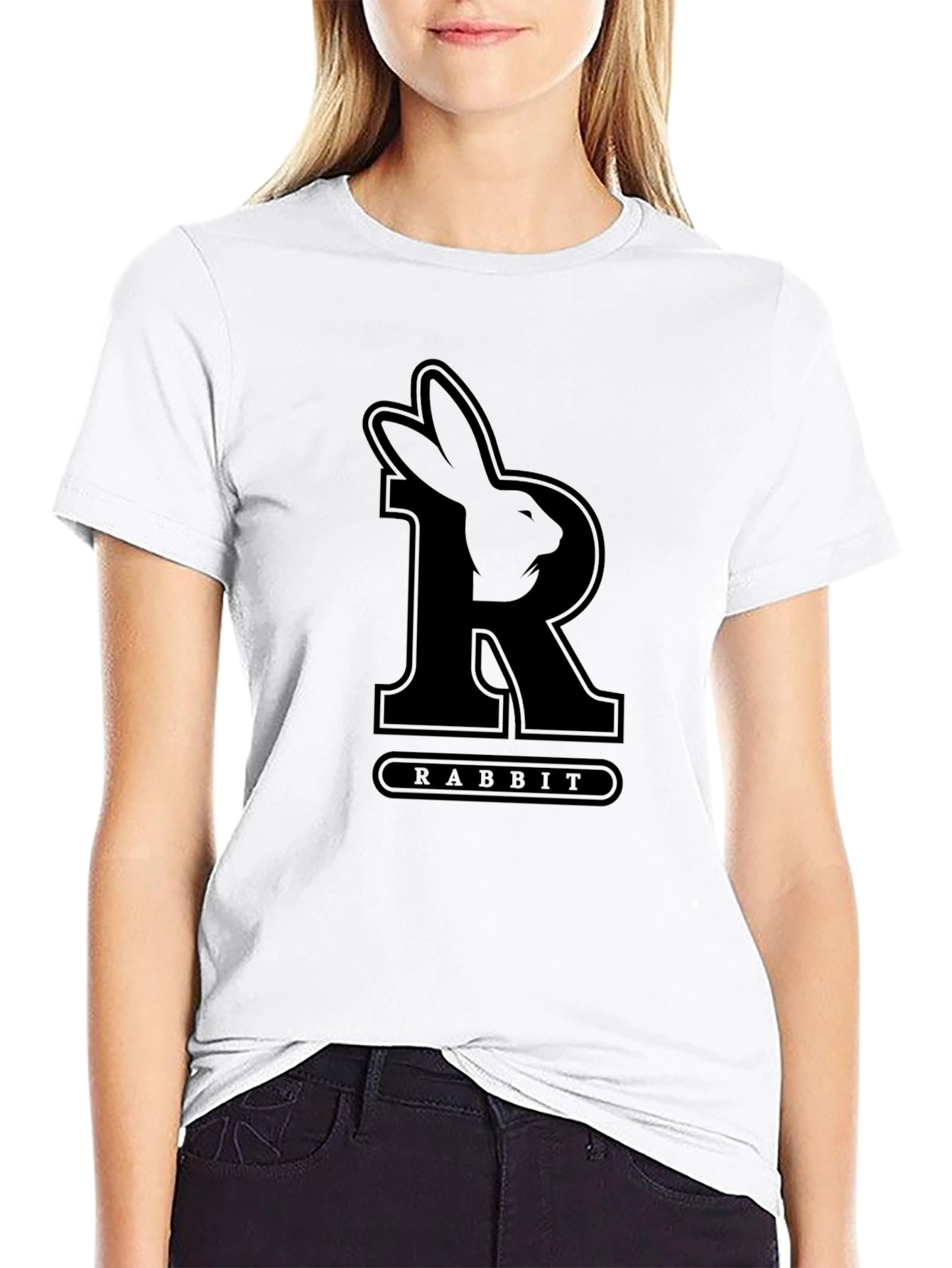 Rabbit Initial T-Shirt - Black
