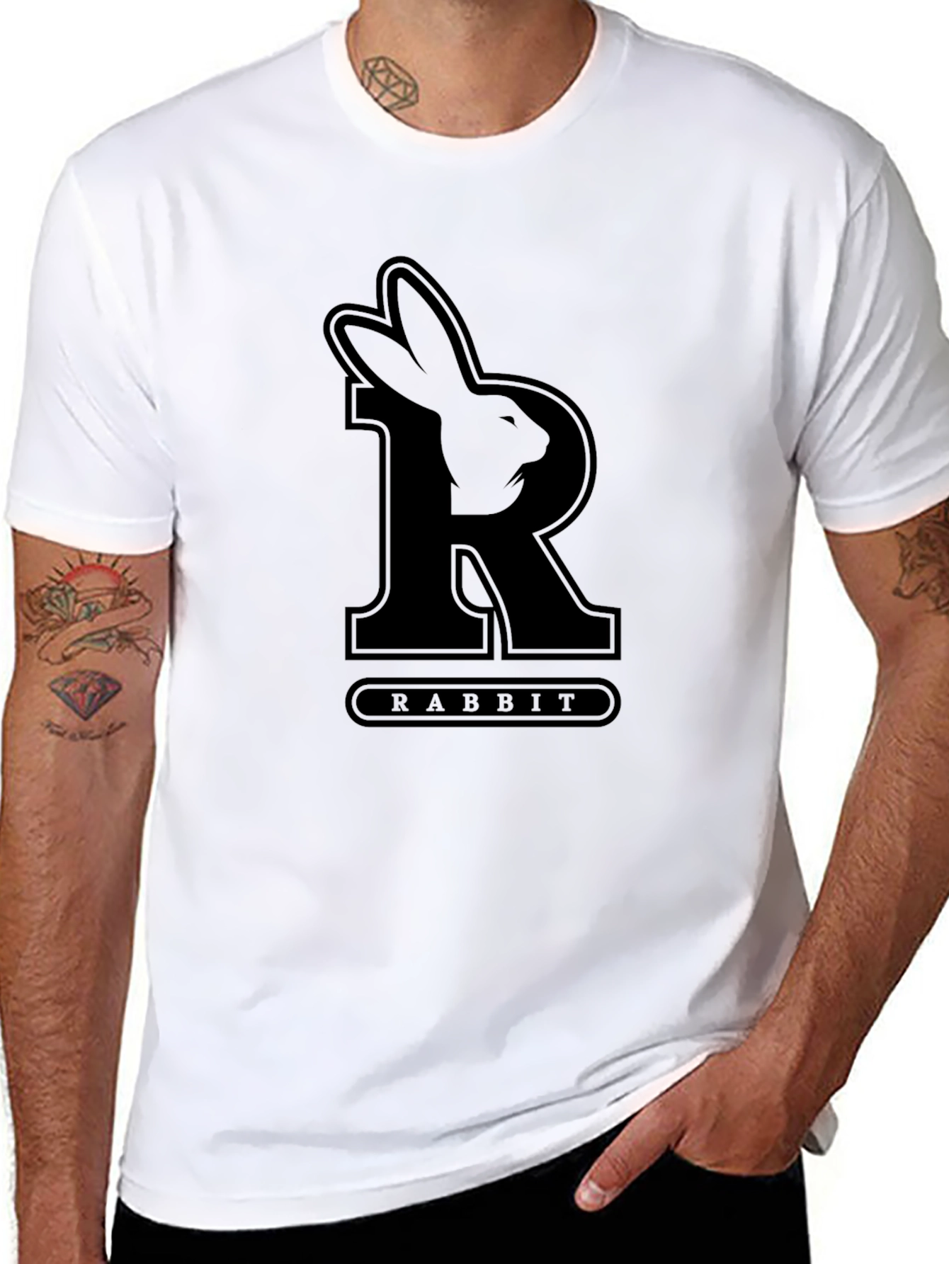 Rabbit Initial T-Shirt - Black