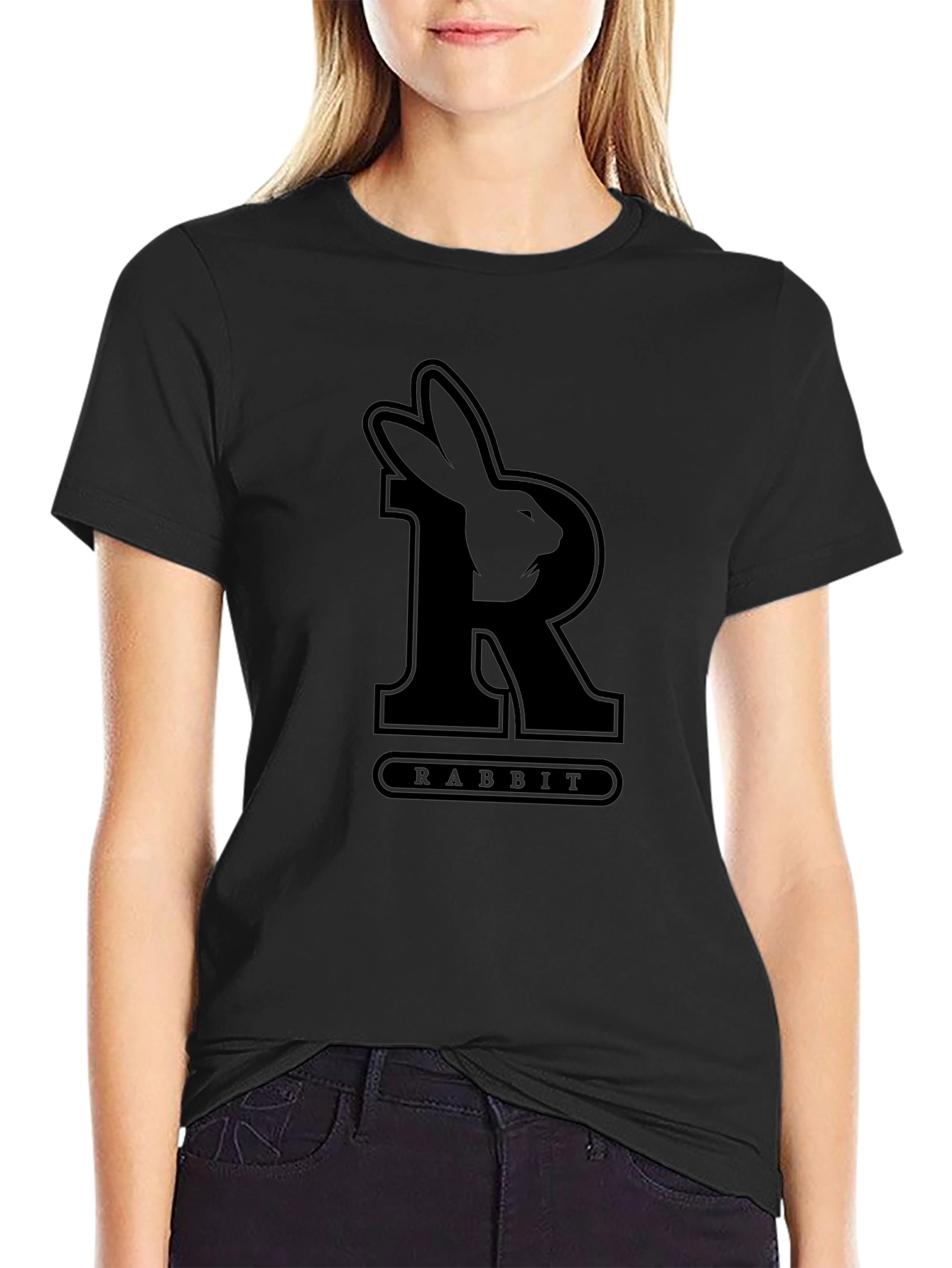 Rabbit Initial T-Shirt - Black