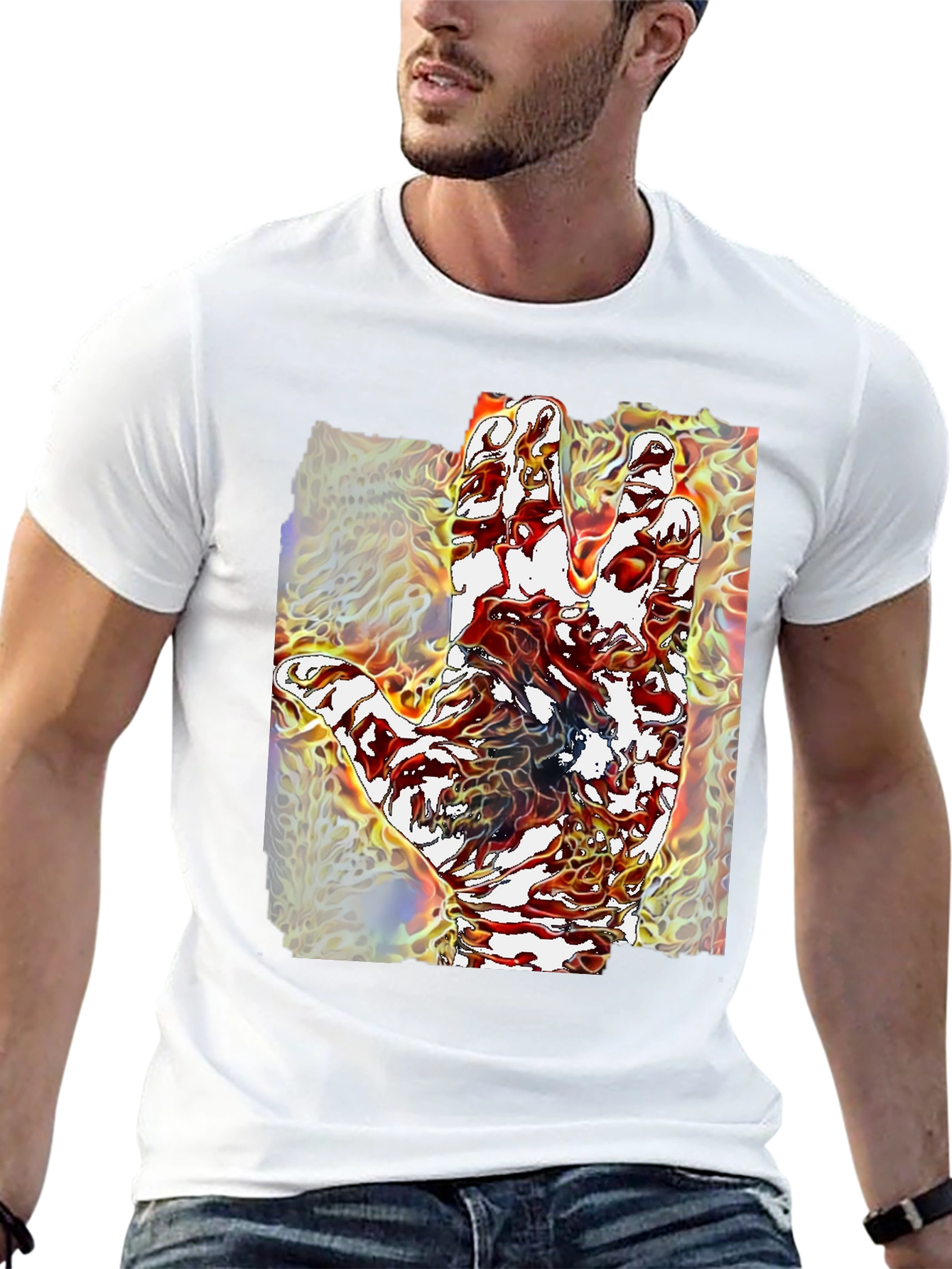 Abstract Hand Graphic Tee - Unique Mens Black T-Shirt