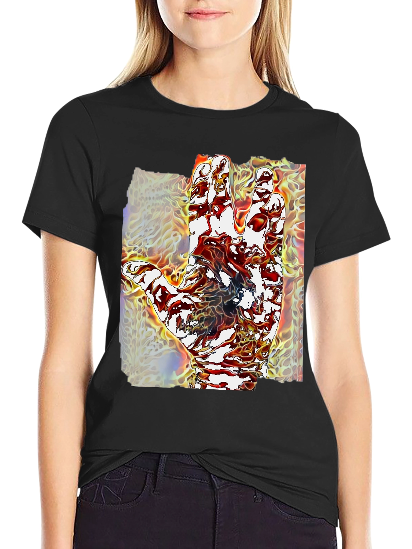 Abstract Hand Graphic Tee - Unique Mens Black T-Shirt