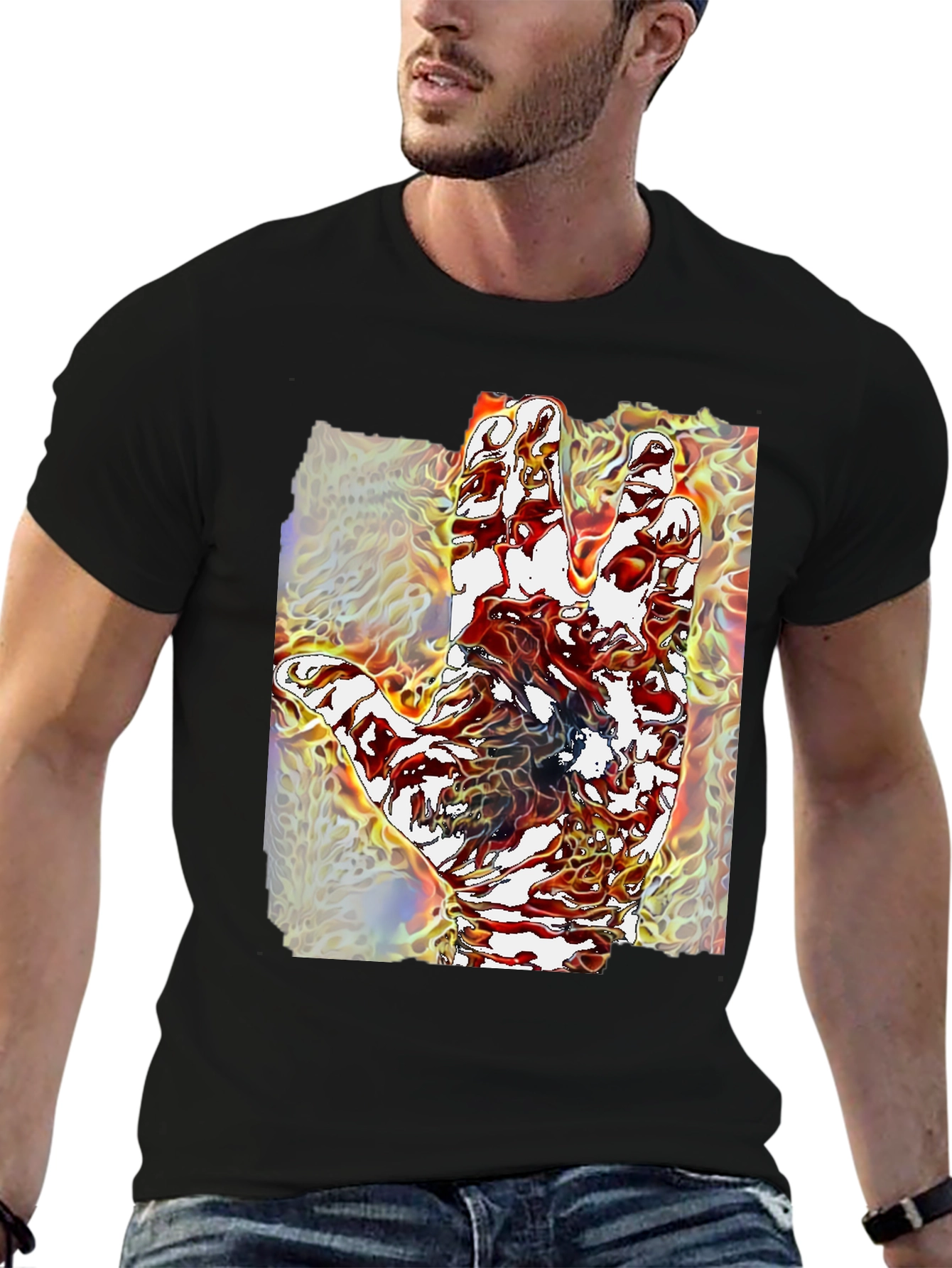 Abstract Hand Graphic Tee - Unique Mens Black T-Shirt