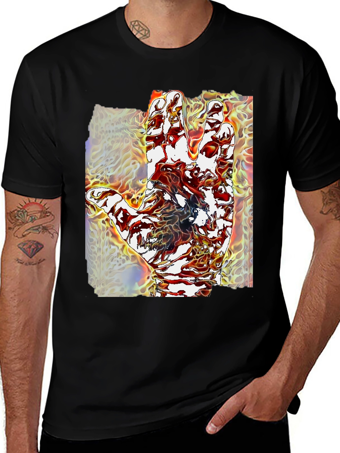 Abstract Hand Graphic Tee - Unique Mens Black T-Shirt