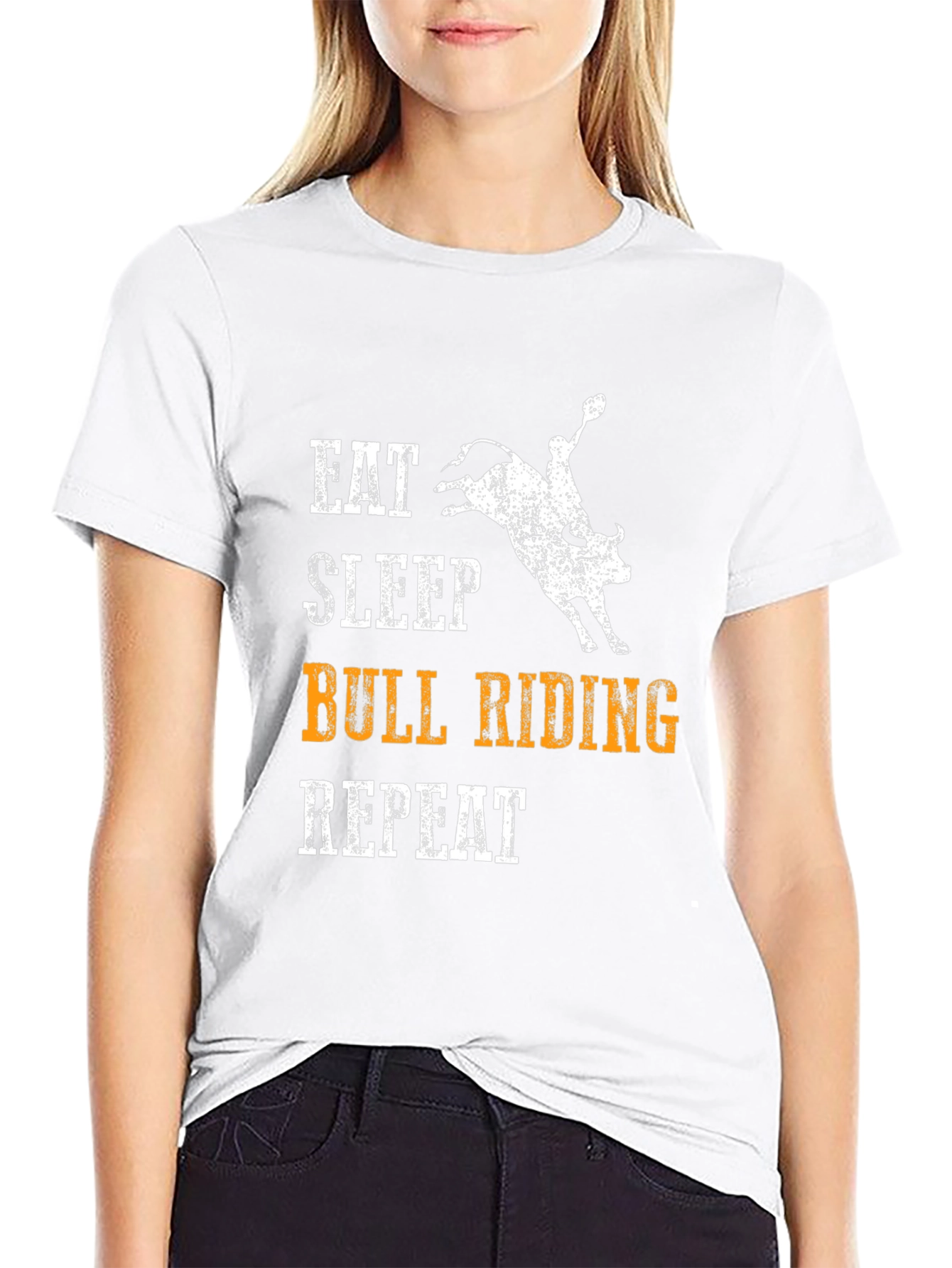 Eat Sleep Bull Riding Repeat Black T-Shirt