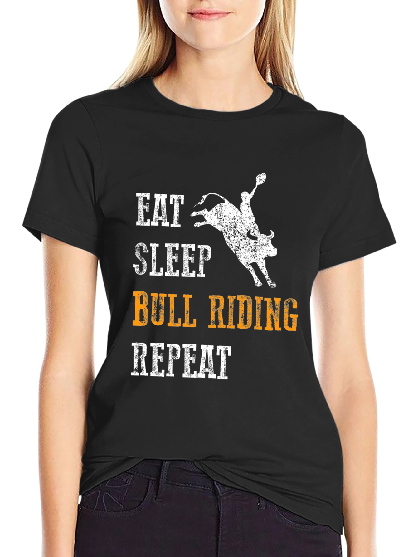 Eat Sleep Bull Riding Repeat Black T-Shirt