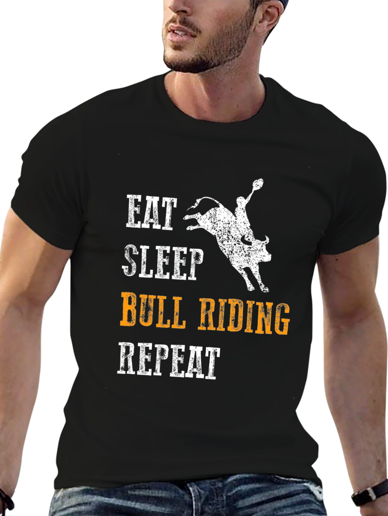 Eat Sleep Bull Riding Repeat Black T-Shirt