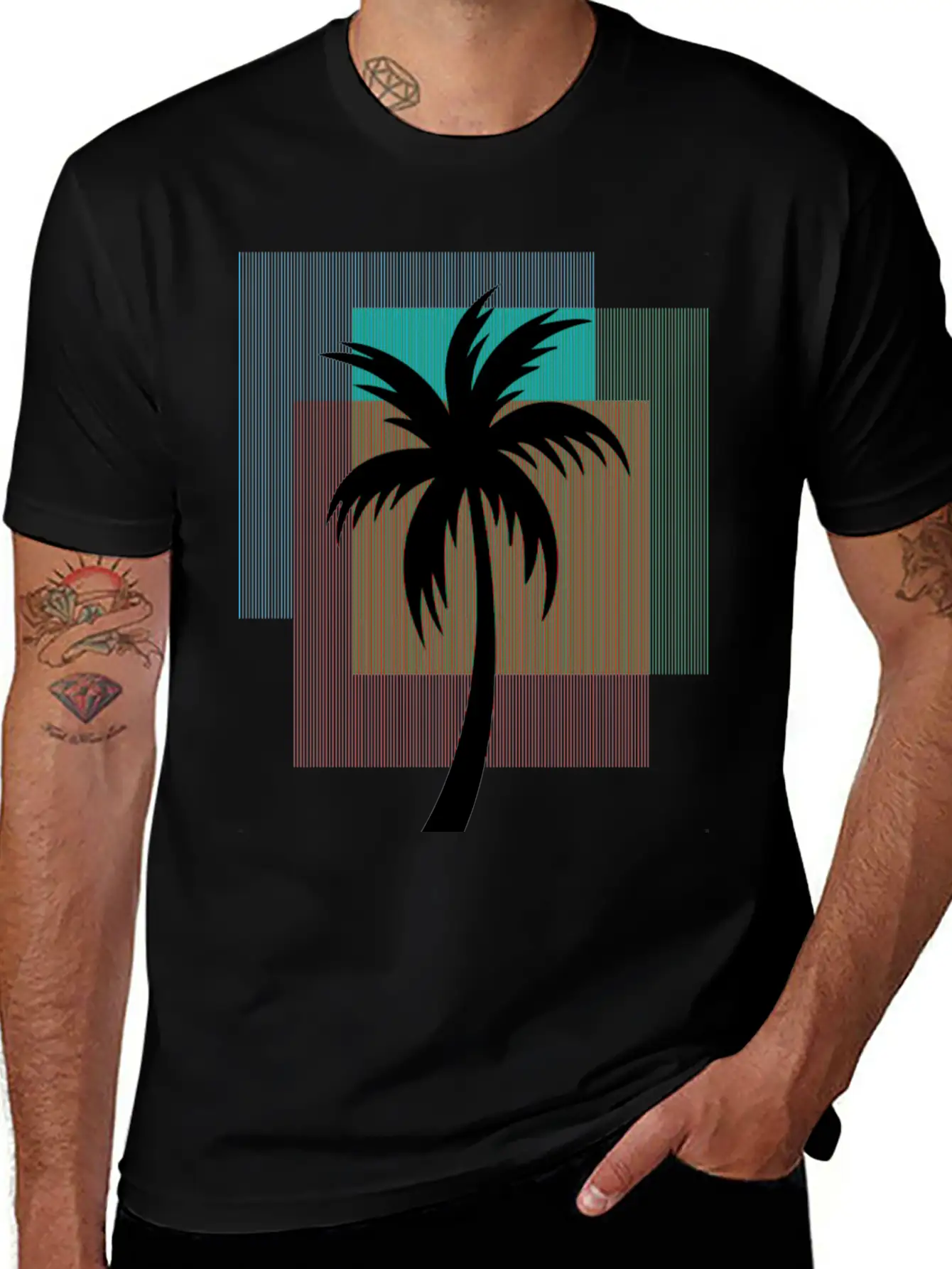 Palm Tree In Colorful Geometric Shapes Unisex Casual T-Shirt – Clean Design For Daily Comfort