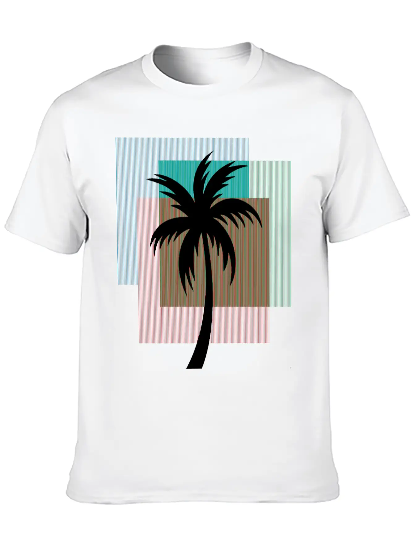 Palm Tree In Colorful Geometric Shapes Unisex Casual T-Shirt – Clean Design For Daily Comfort