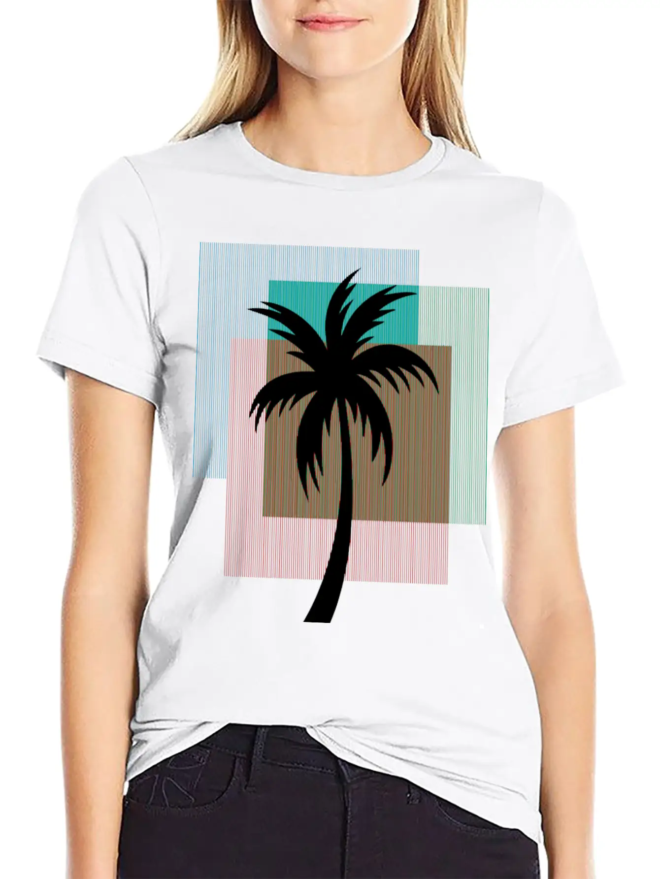 Palm Tree In Colorful Geometric Shapes Unisex Casual T-Shirt – Clean Design For Daily Comfort
