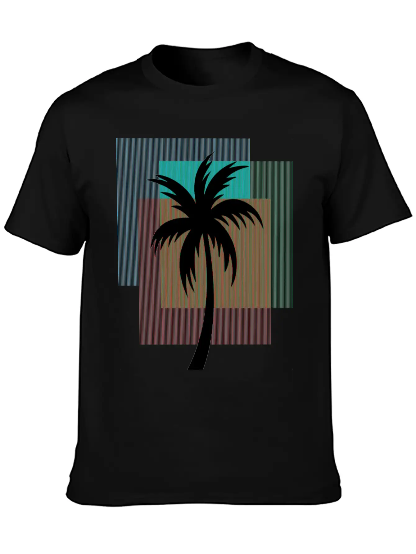 Palm Tree In Colorful Geometric Shapes Unisex Casual T-Shirt – Clean Design For Daily Comfort