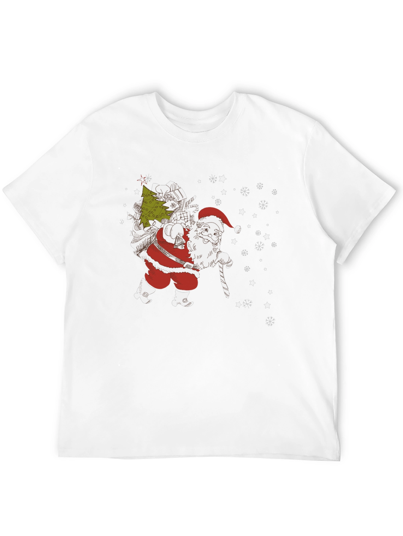 Santa with Christmas Tree Black T-shirt