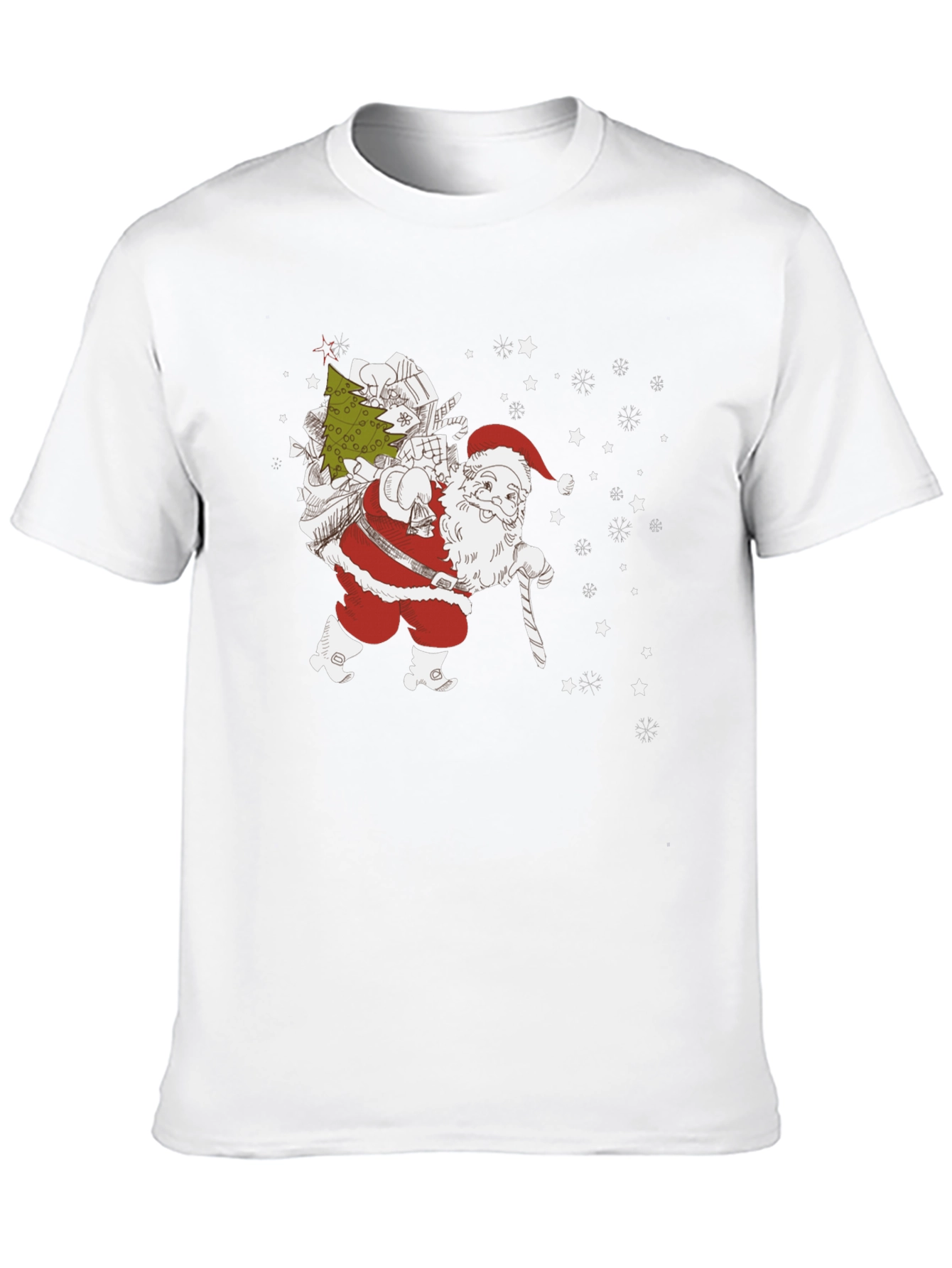 Santa with Christmas Tree Black T-shirt