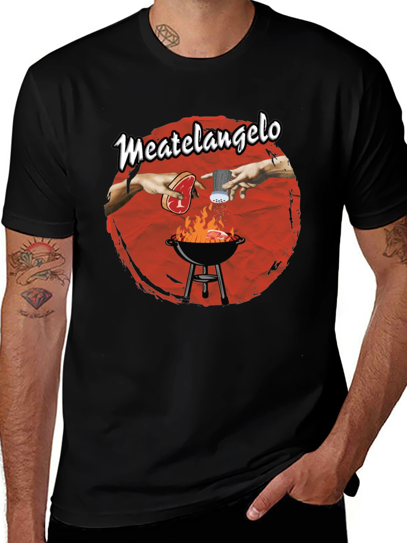 Meatangelo T-Shirt - Creation of Adam BBQ Design