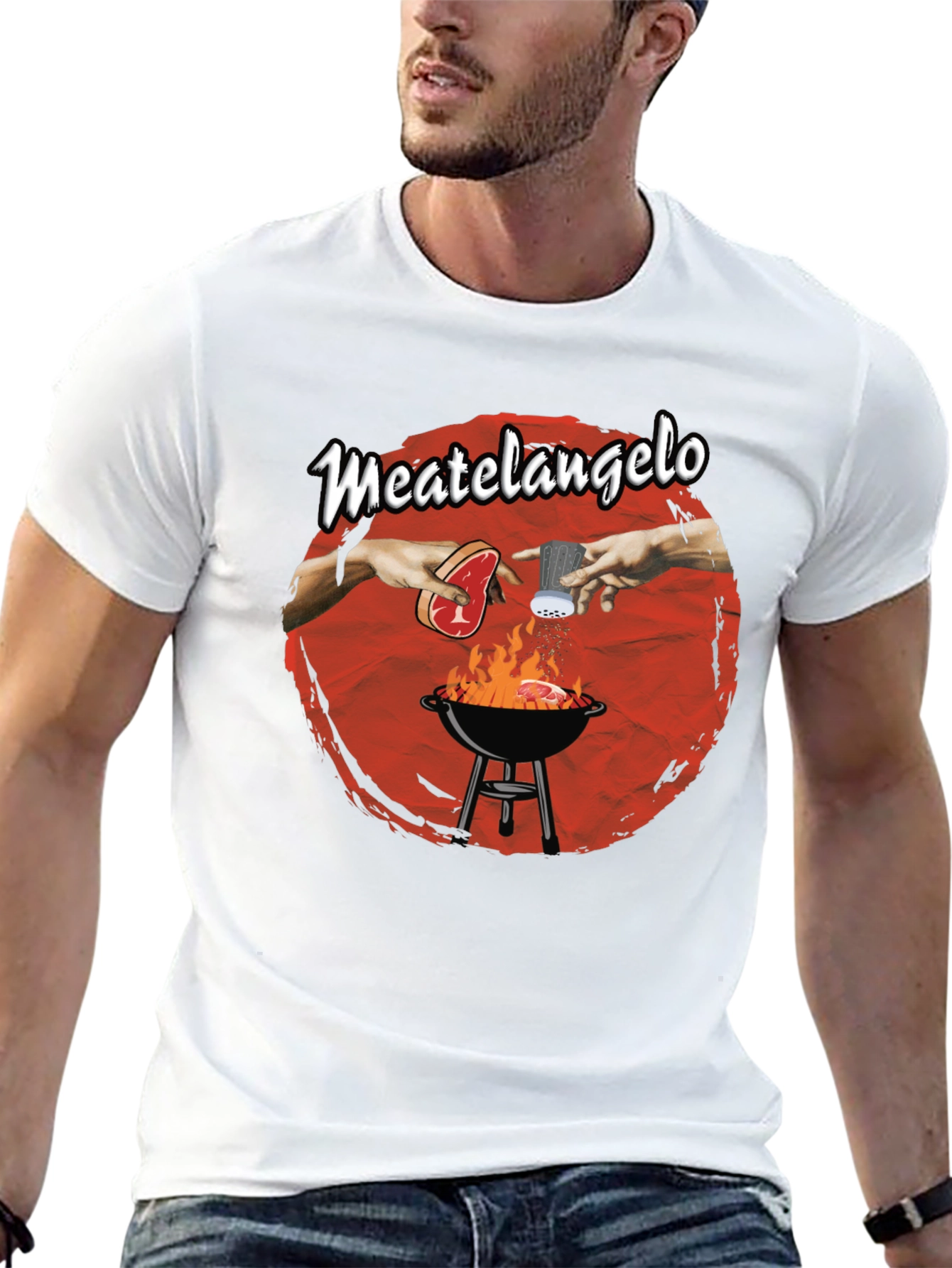Meatangelo T-Shirt - Creation of Adam BBQ Design
