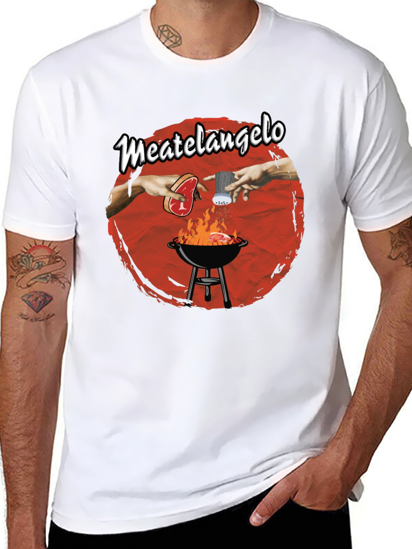 Meatangelo T-Shirt - Creation of Adam BBQ Design