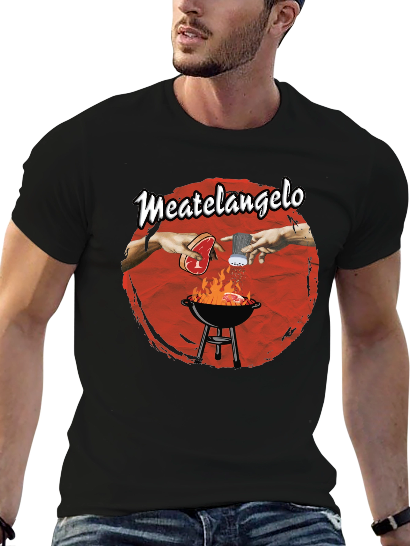 Meatangelo T-Shirt - Creation of Adam BBQ Design