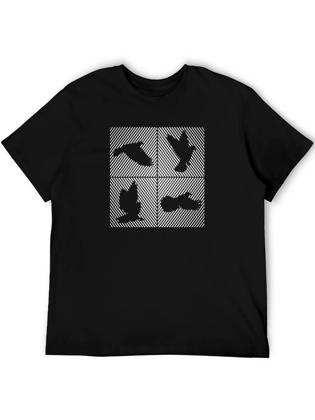 Abstract Birds Graphic Print Black T-Shirt