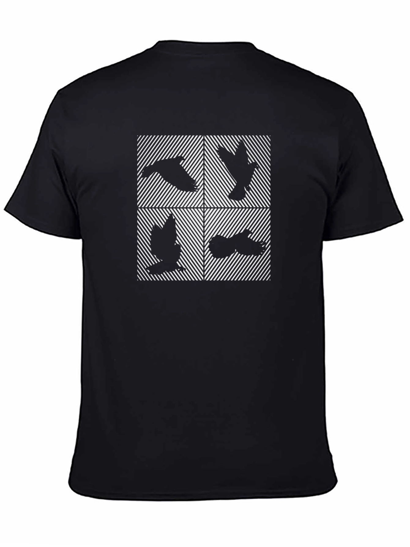 Abstract Birds Graphic Print Black T-Shirt
