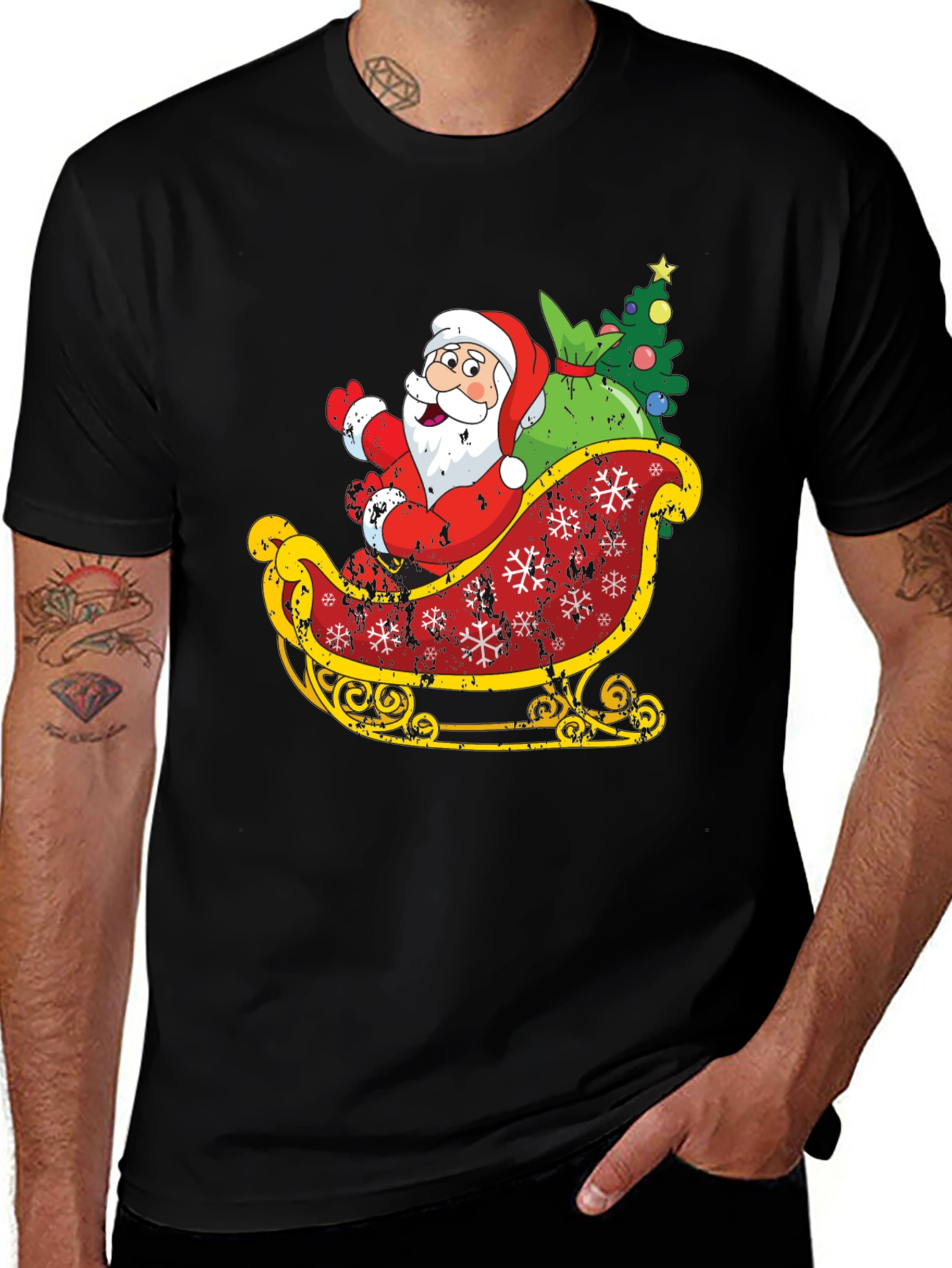 Santas Sleigh Graphic Tee - Christmas Holiday T-Shirt