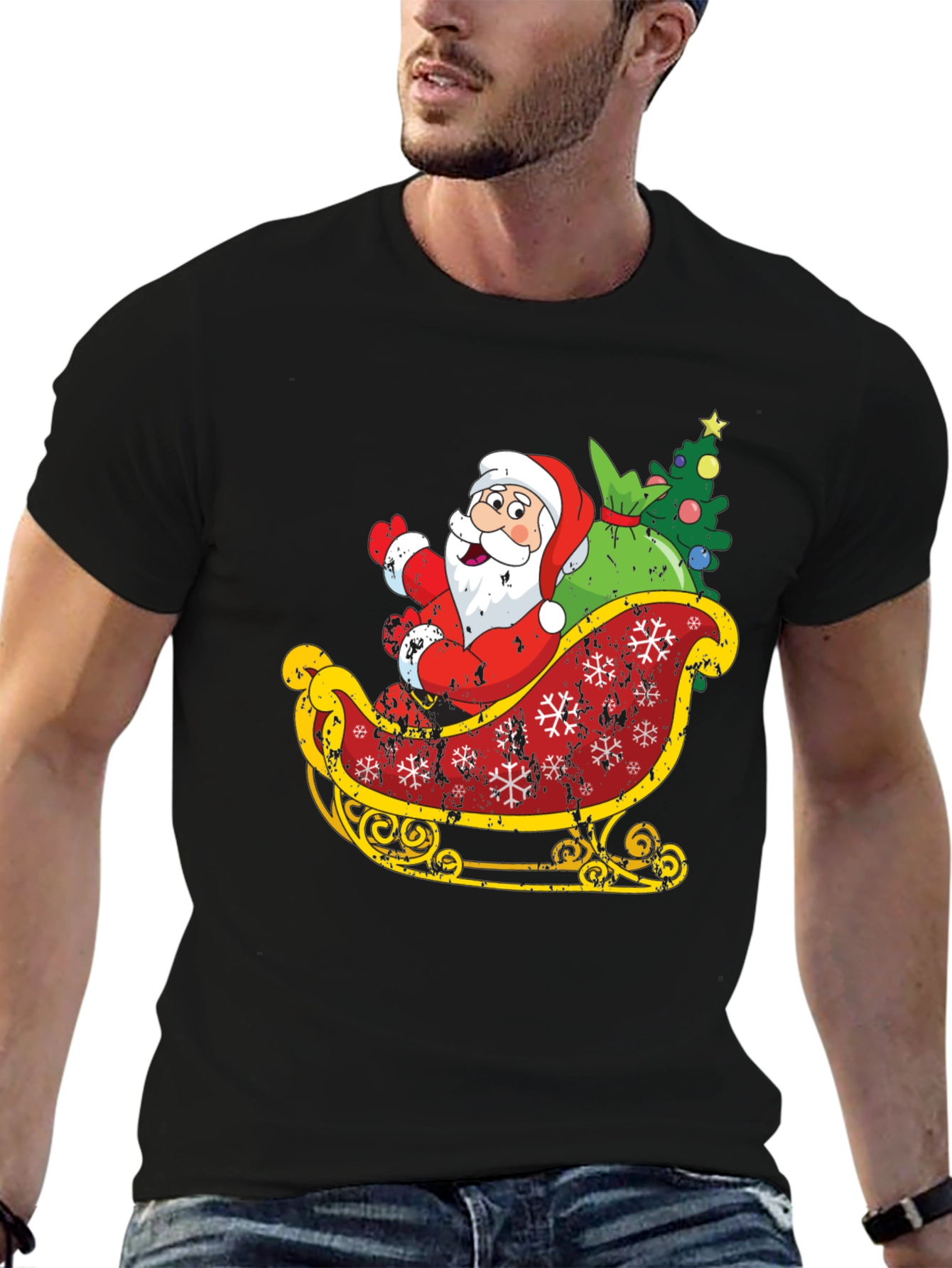 Santas Sleigh Graphic Tee - Christmas Holiday T-Shirt