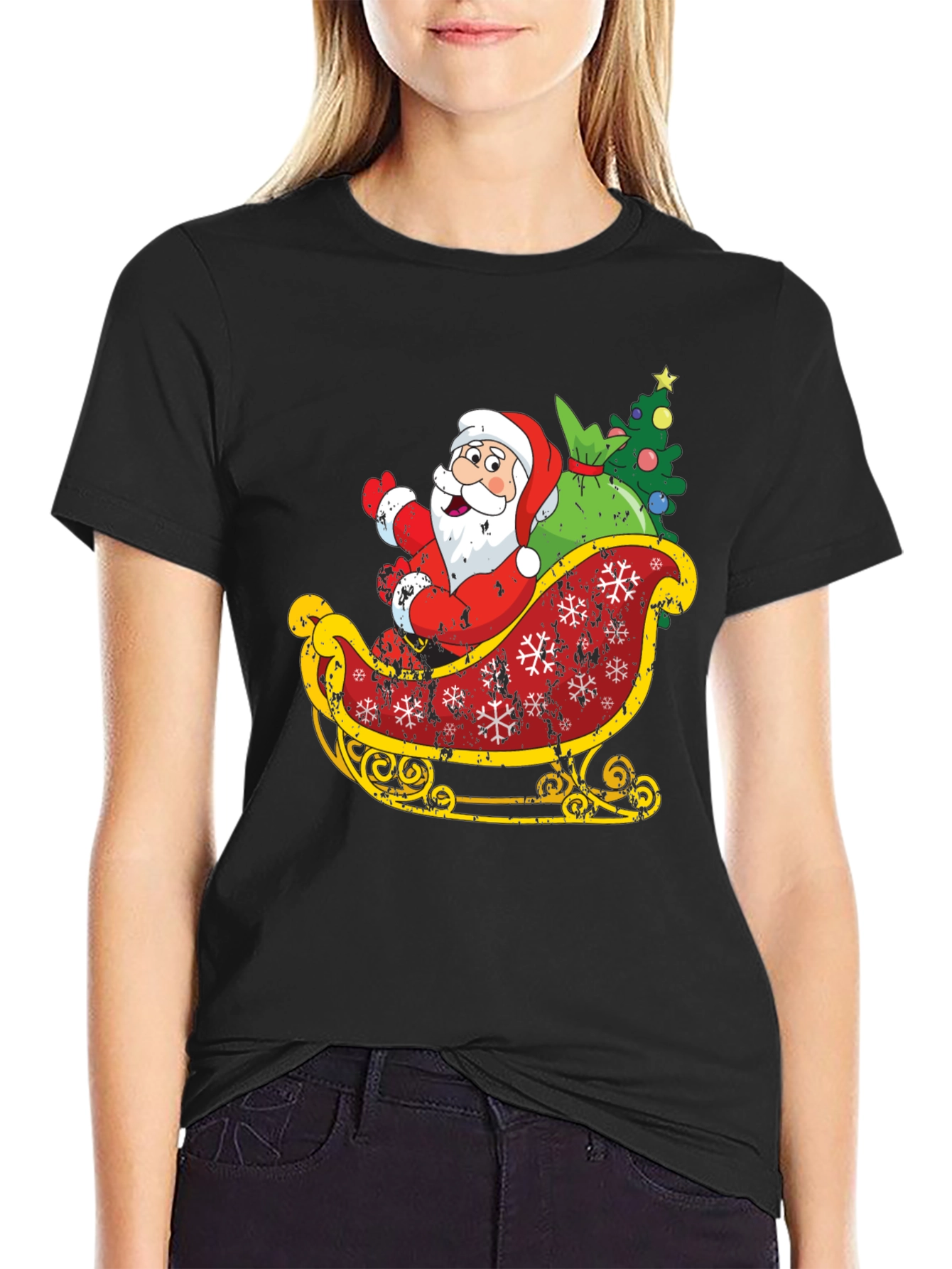 Santas Sleigh Graphic Tee - Christmas Holiday T-Shirt