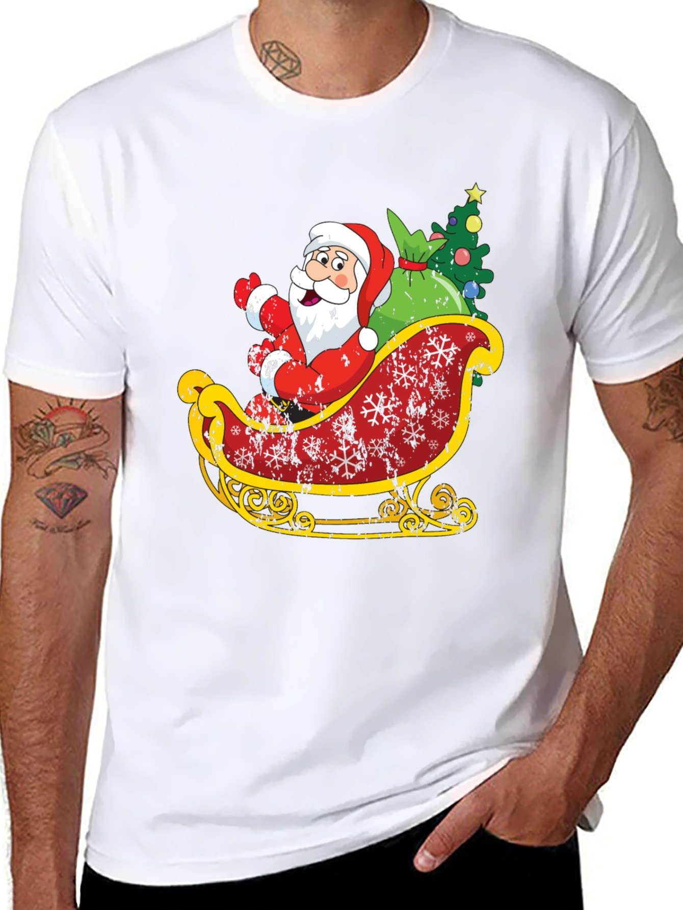 Santas Sleigh Graphic Tee - Christmas Holiday T-Shirt