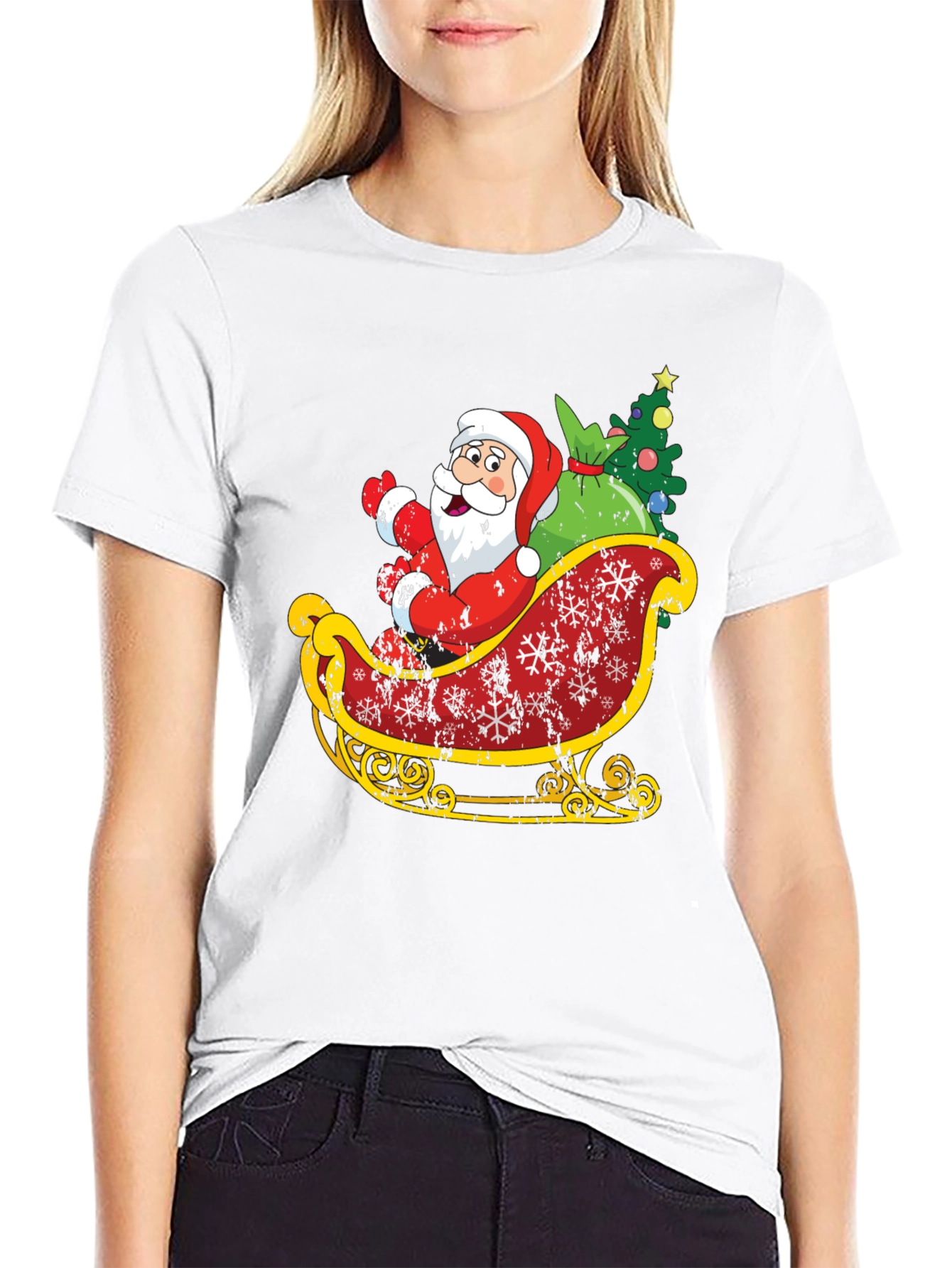 Santas Sleigh Graphic Tee - Christmas Holiday T-Shirt
