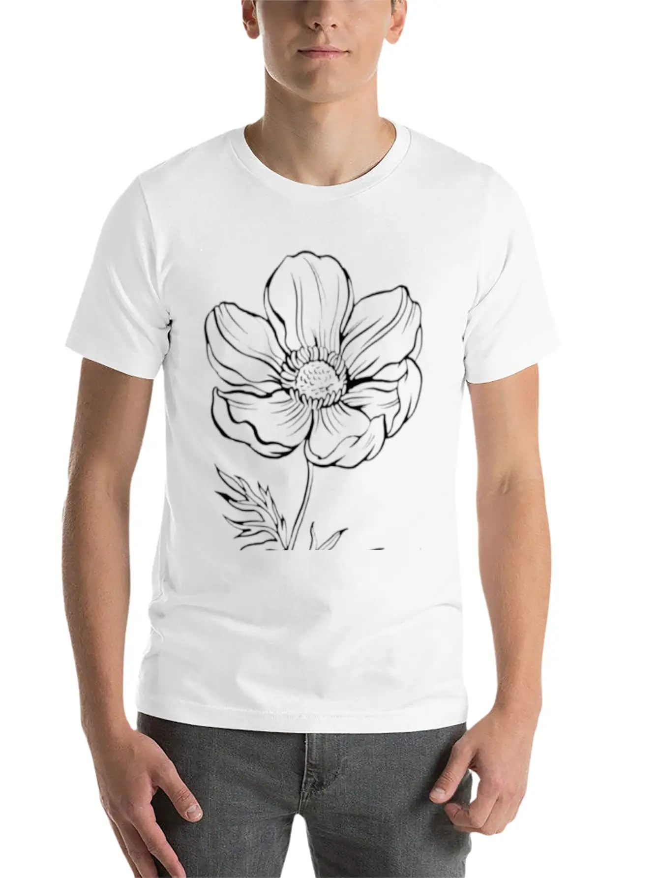 Pencil Flower Art. Aesthetics Unisex Casual T-Shirt – Clean Design For Daily Comfort