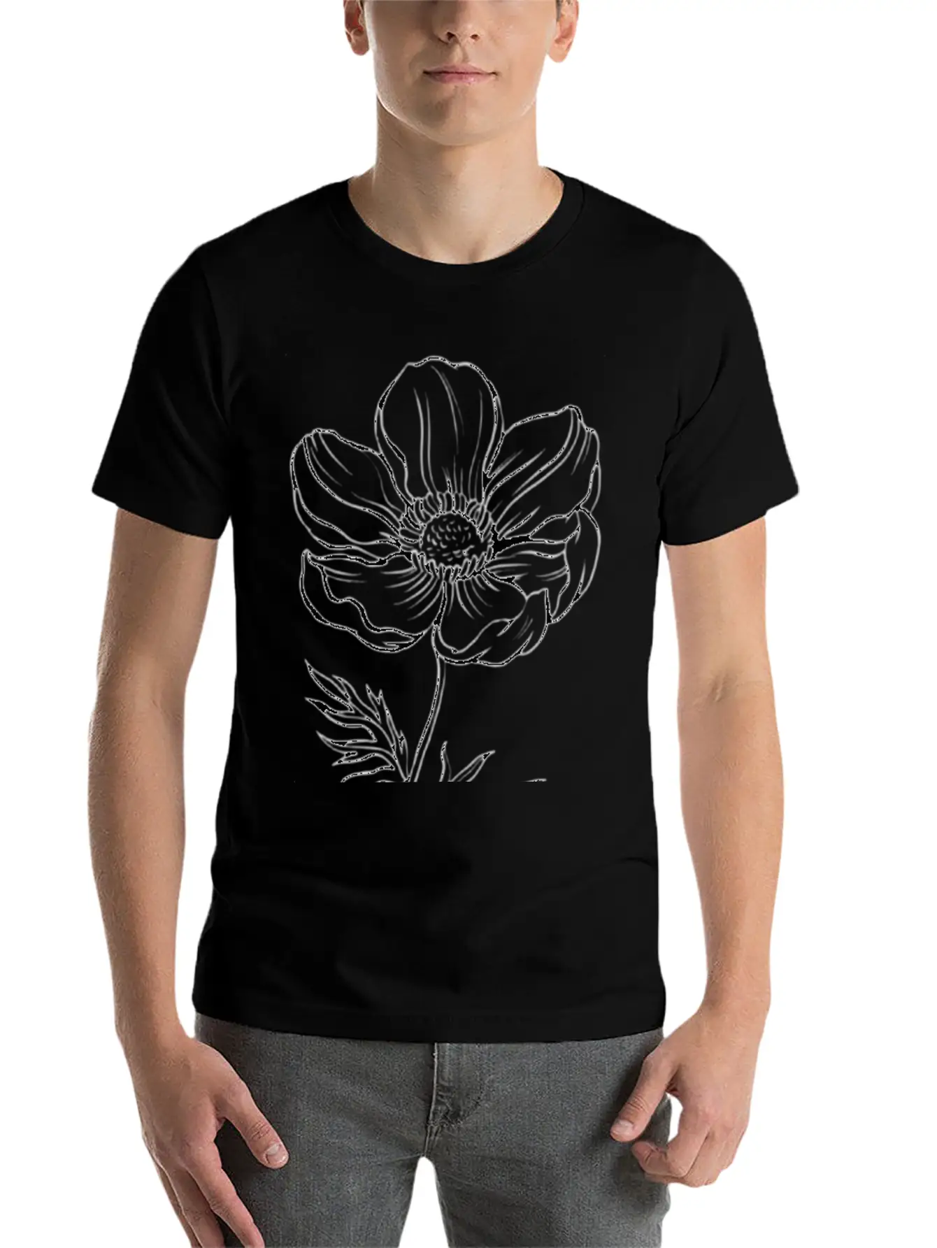 Pencil Flower Art. Aesthetics Unisex Casual T-Shirt – Clean Design For Daily Comfort