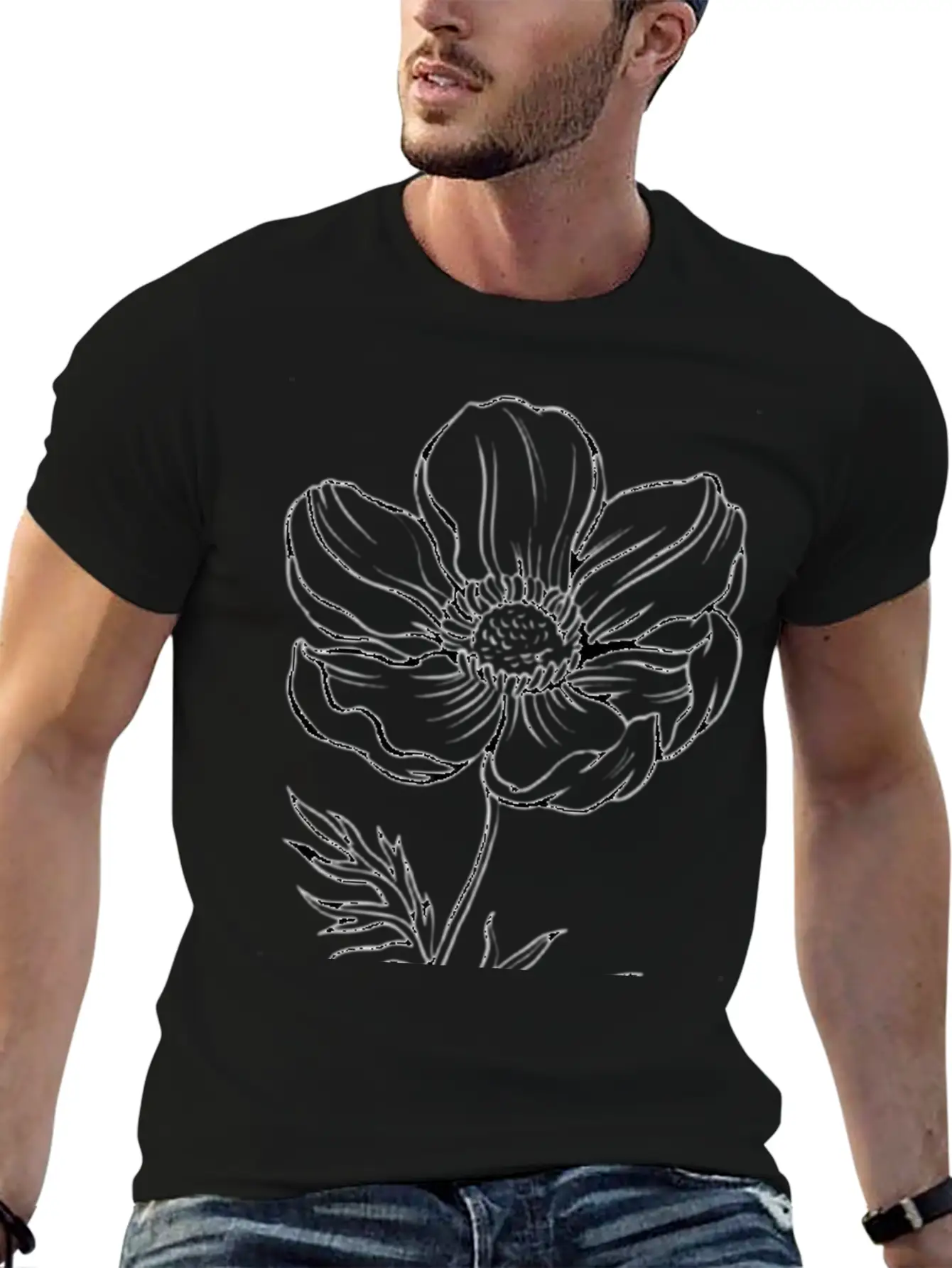 Pencil Flower Art. Aesthetics Unisex Casual T-Shirt – Clean Design For Daily Comfort