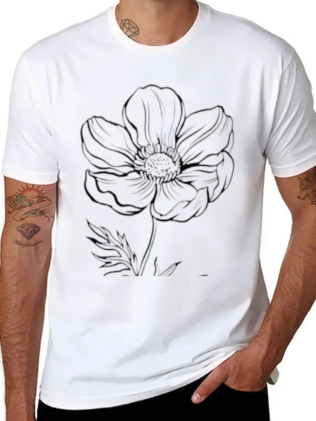 Pencil Flower Art. Aesthetics Unisex Casual T-Shirt – Clean Design For Daily Comfort