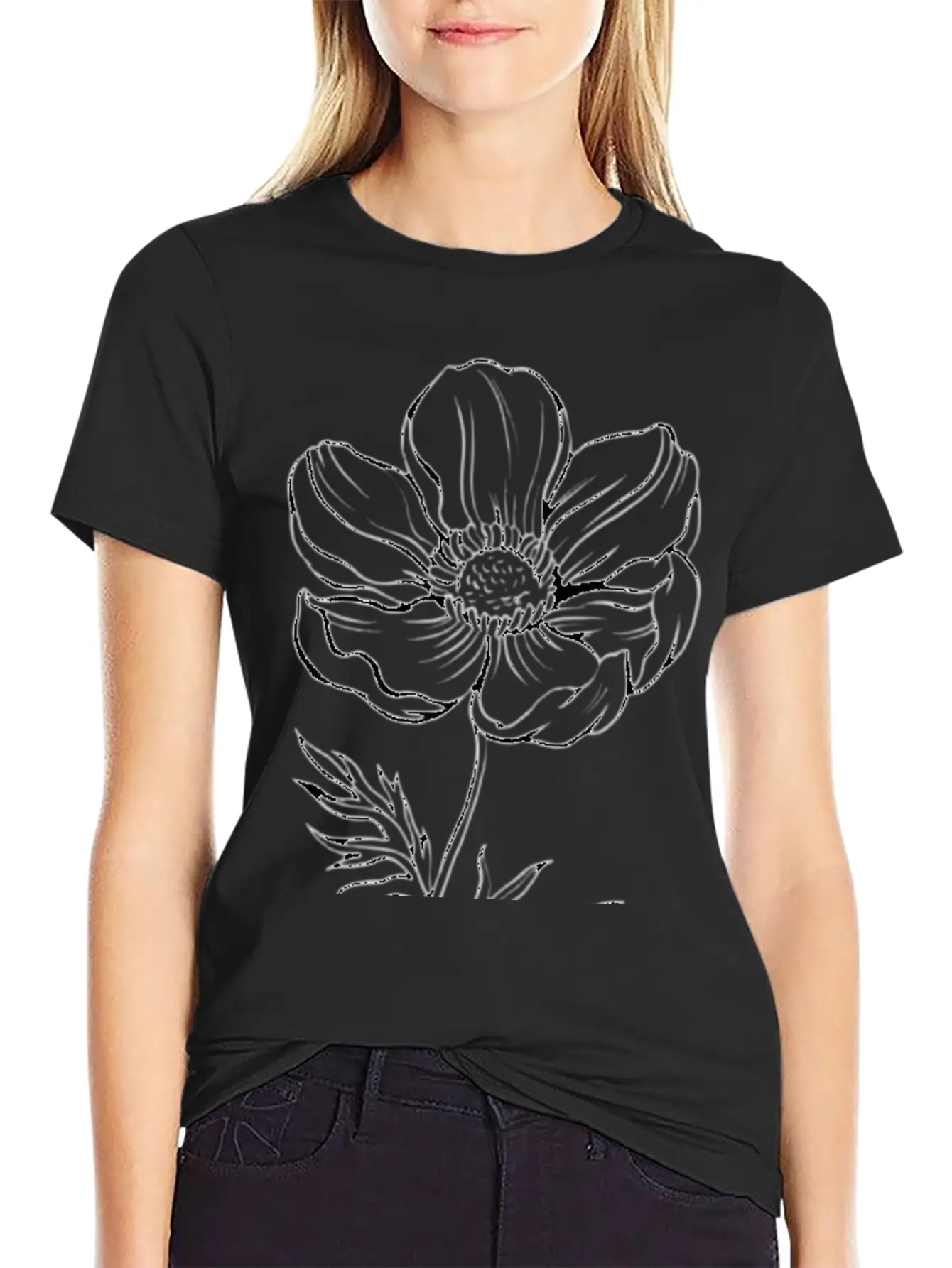 Pencil Flower Art. Aesthetics Unisex Casual T-Shirt – Clean Design For Daily Comfort