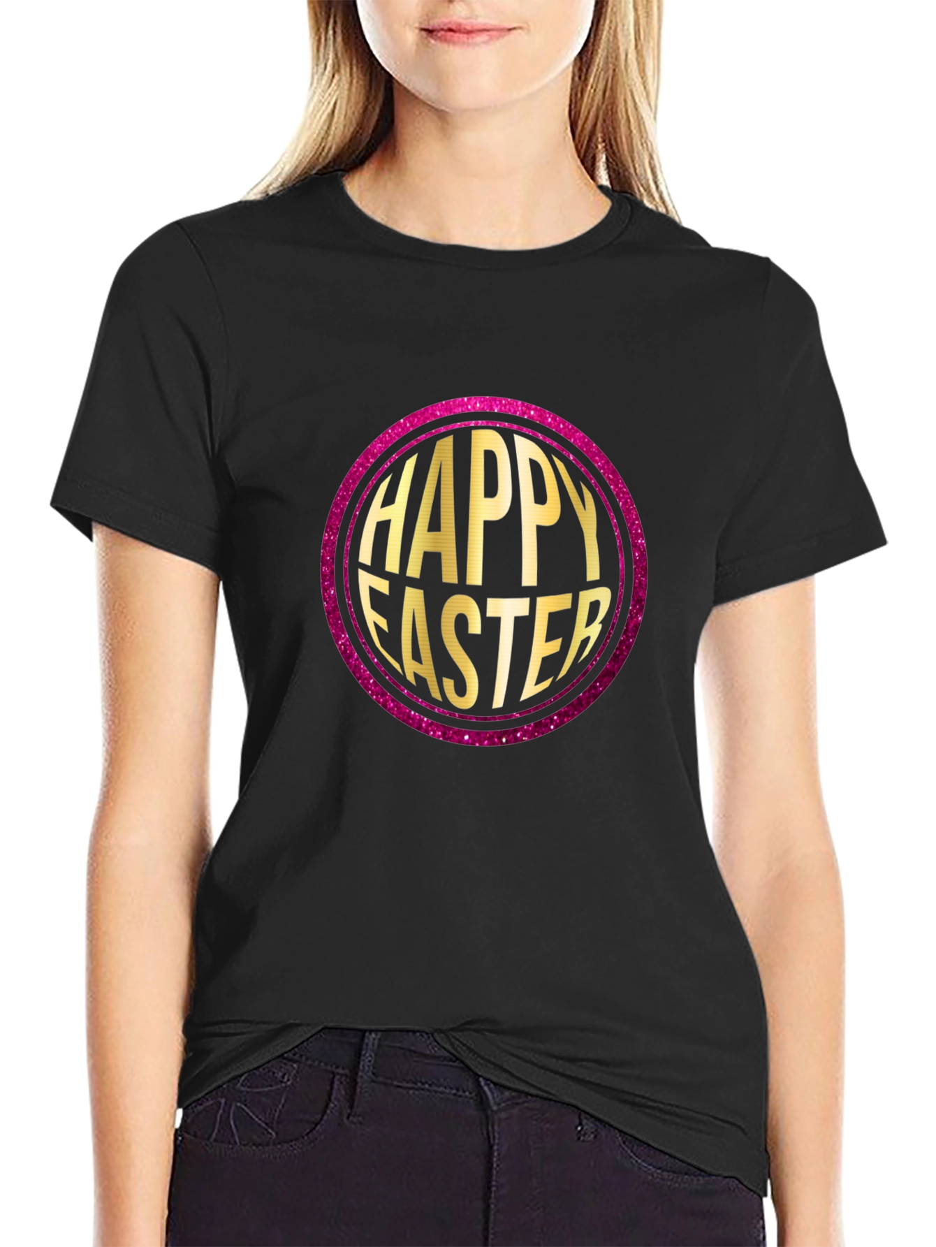 Happy Easter Graphic Print Crew Neck T-Shirt