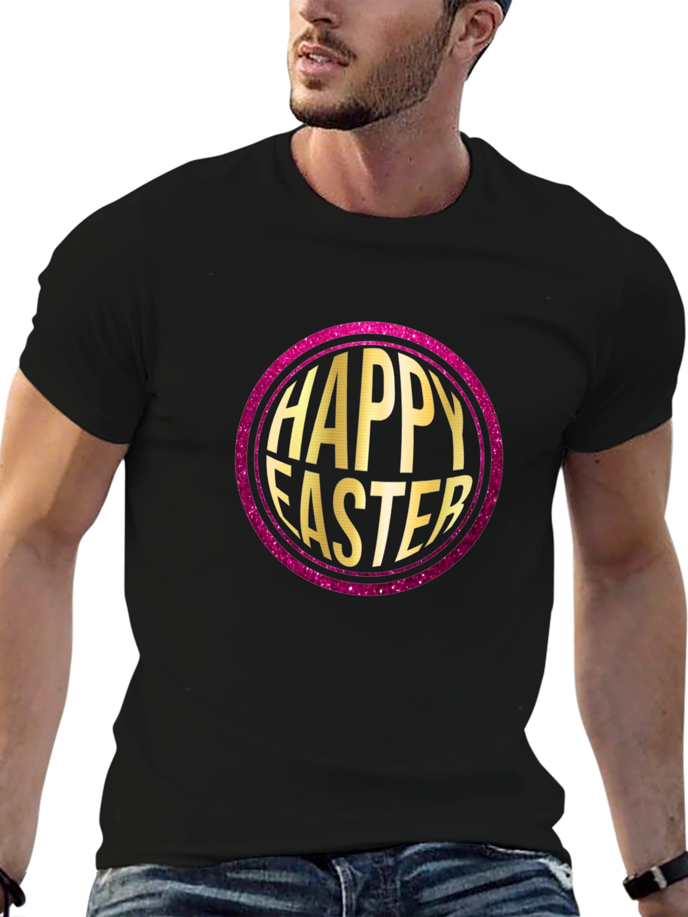 Happy Easter Graphic Print Crew Neck T-Shirt