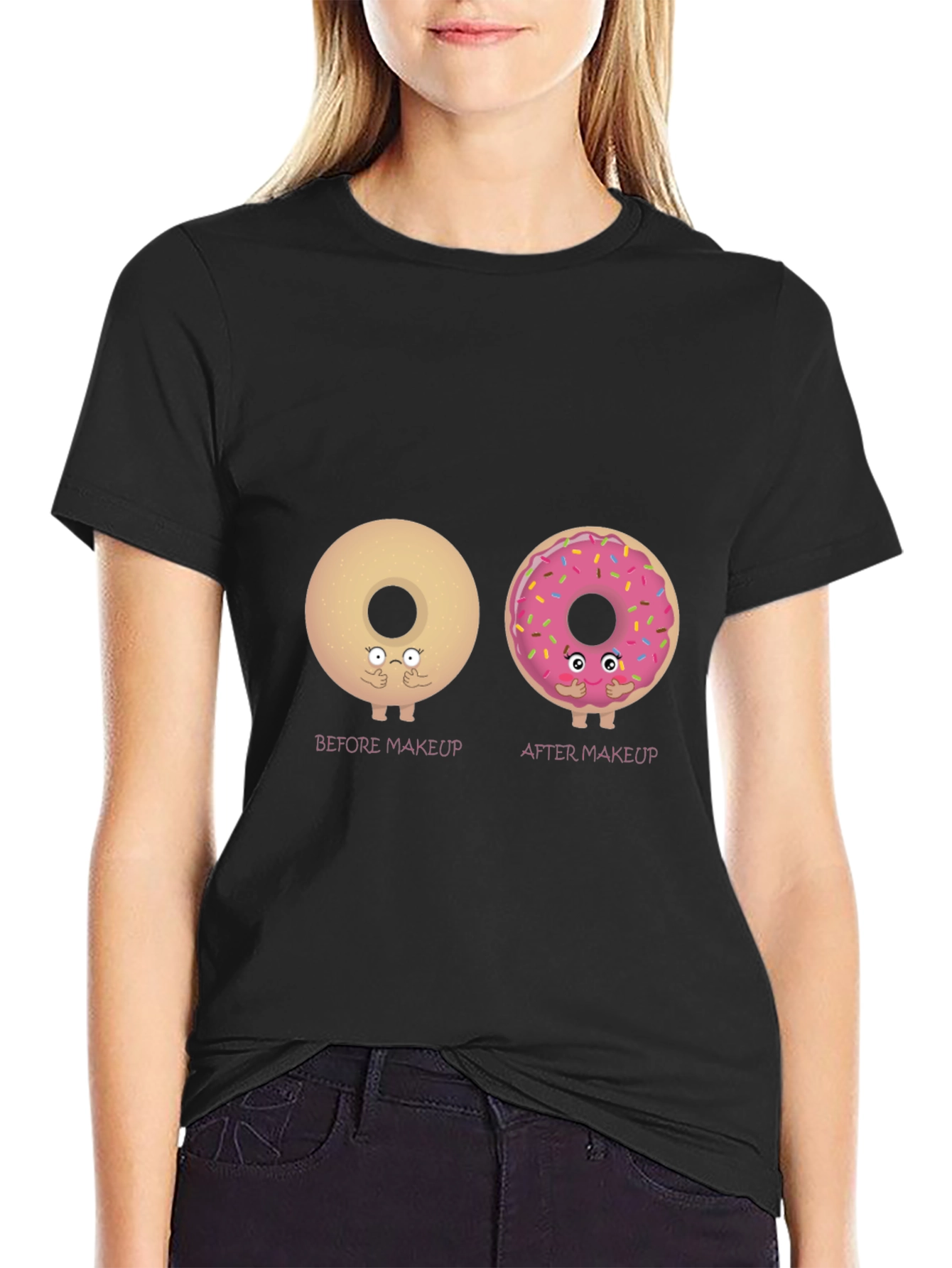 Donut Makeup T-Shirt - Black Cotton Tee