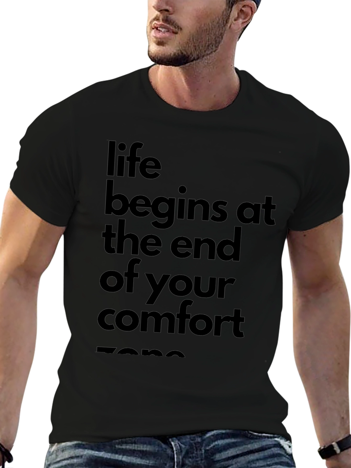 Life Begins Comfort Zone Black Graphic Tee