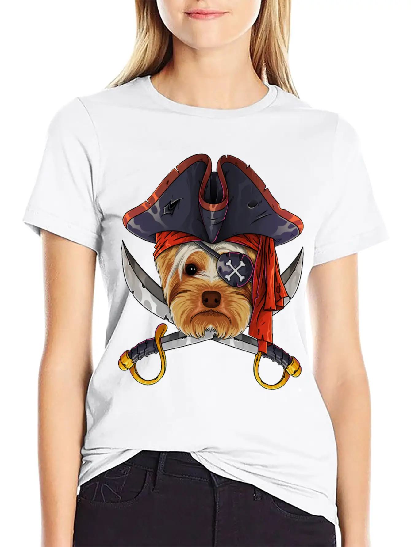 Pirate Yorkshire Terrier Jolly Roger Halloween Cos Unisex Casual T-Shirt – Clean Design For Daily Comfort