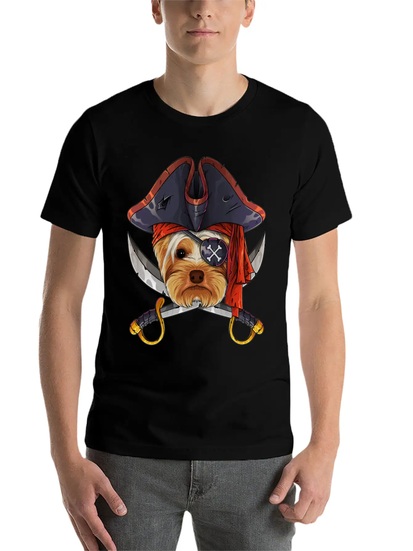 Pirate Yorkshire Terrier Jolly Roger Halloween Cos Unisex Casual T-Shirt – Clean Design For Daily Comfort
