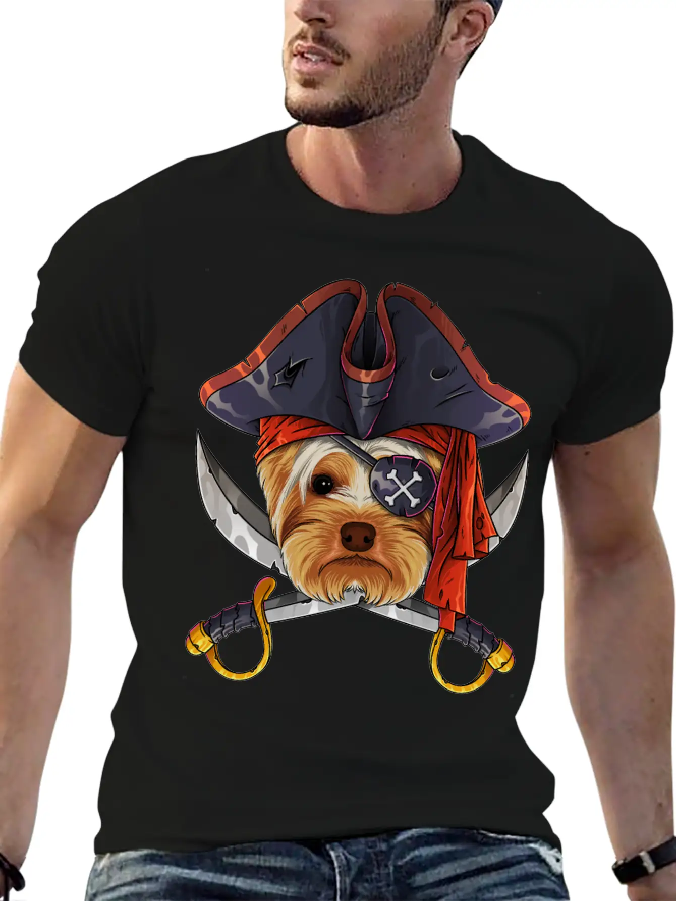 Pirate Yorkshire Terrier Jolly Roger Halloween Cos Unisex Casual T-Shirt – Clean Design For Daily Comfort