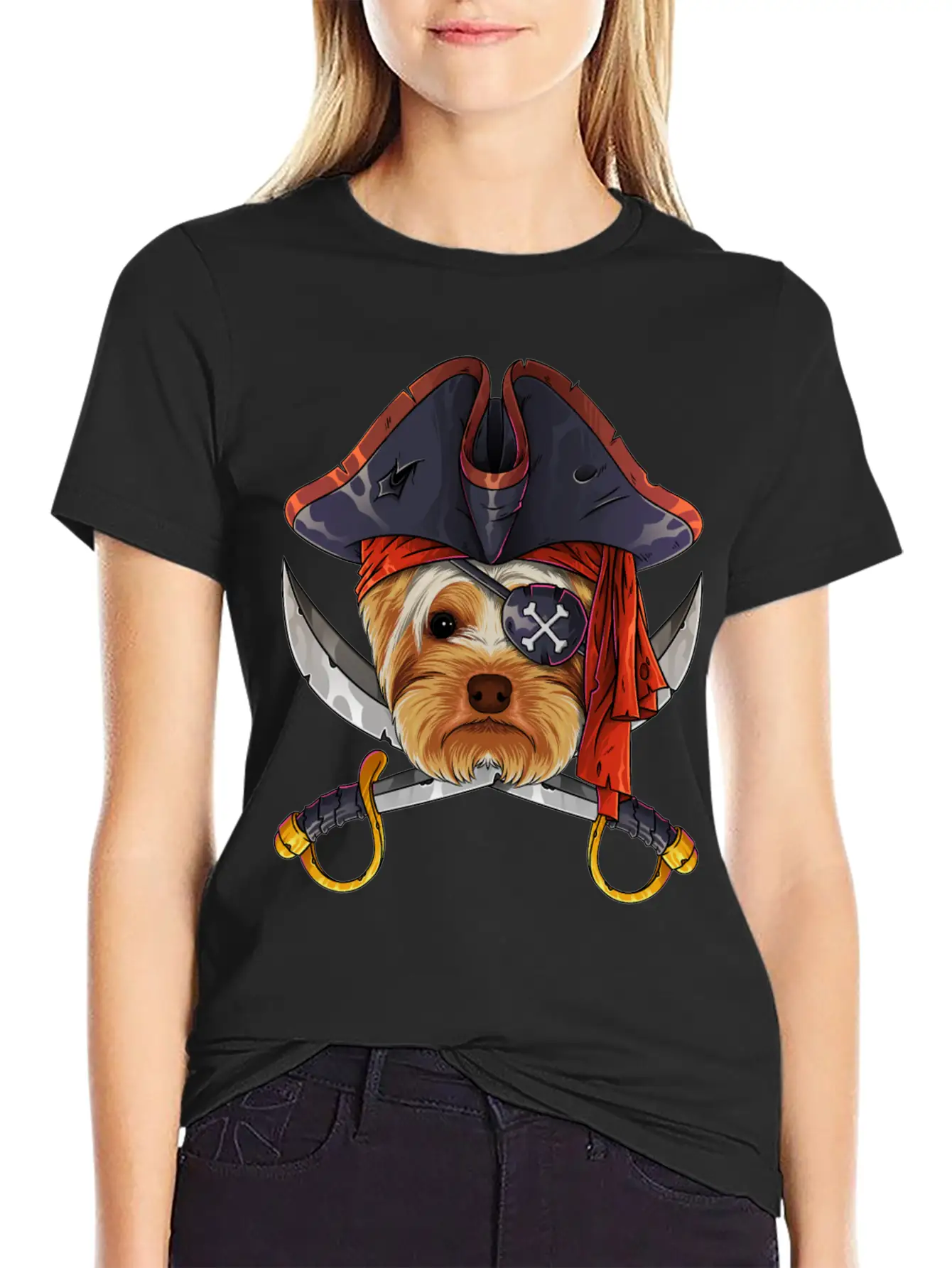 Pirate Yorkshire Terrier Jolly Roger Halloween Cos Unisex Casual T-Shirt – Clean Design For Daily Comfort