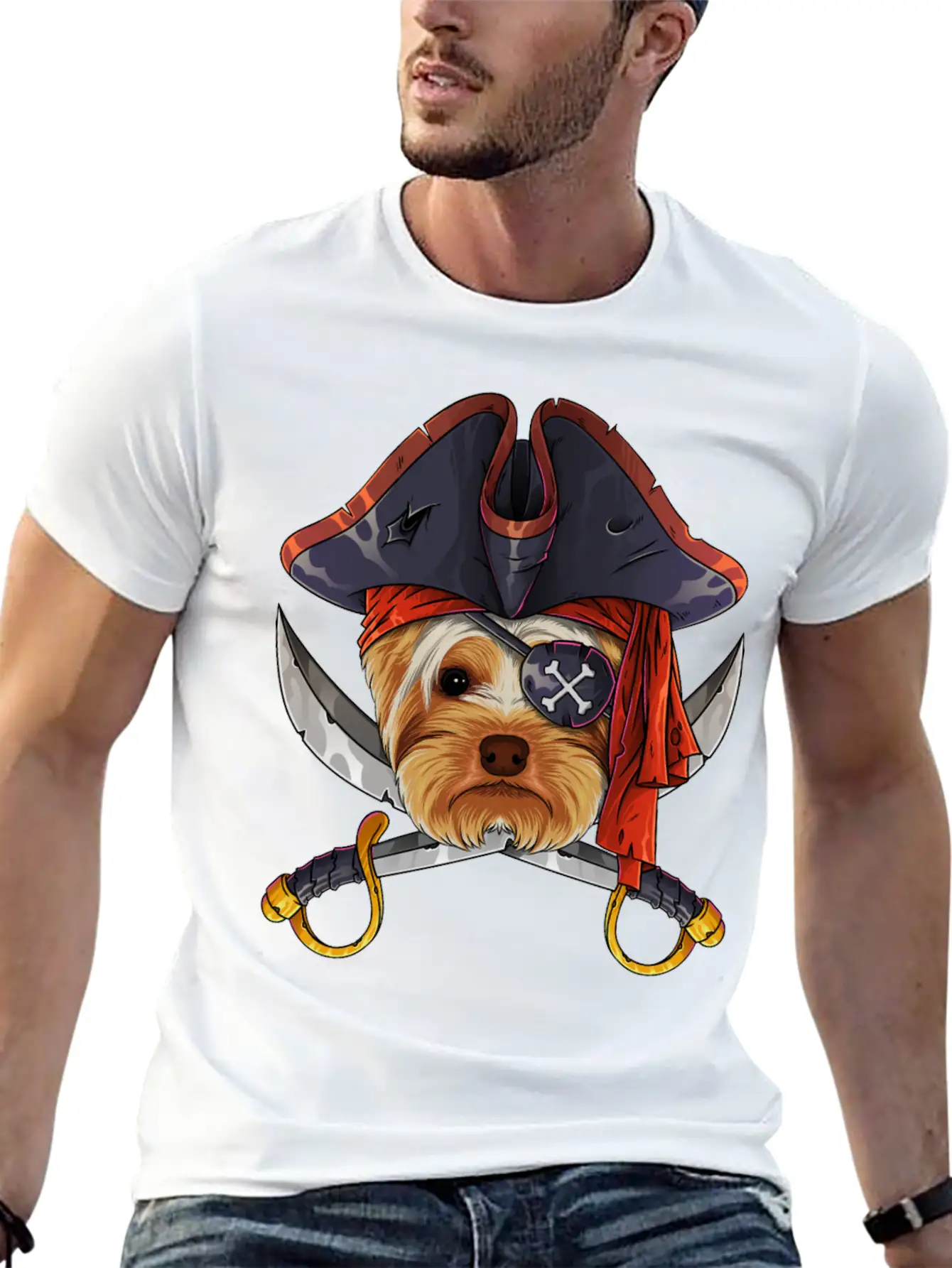 Pirate Yorkshire Terrier Jolly Roger Halloween Cos Unisex Casual T-Shirt – Clean Design For Daily Comfort