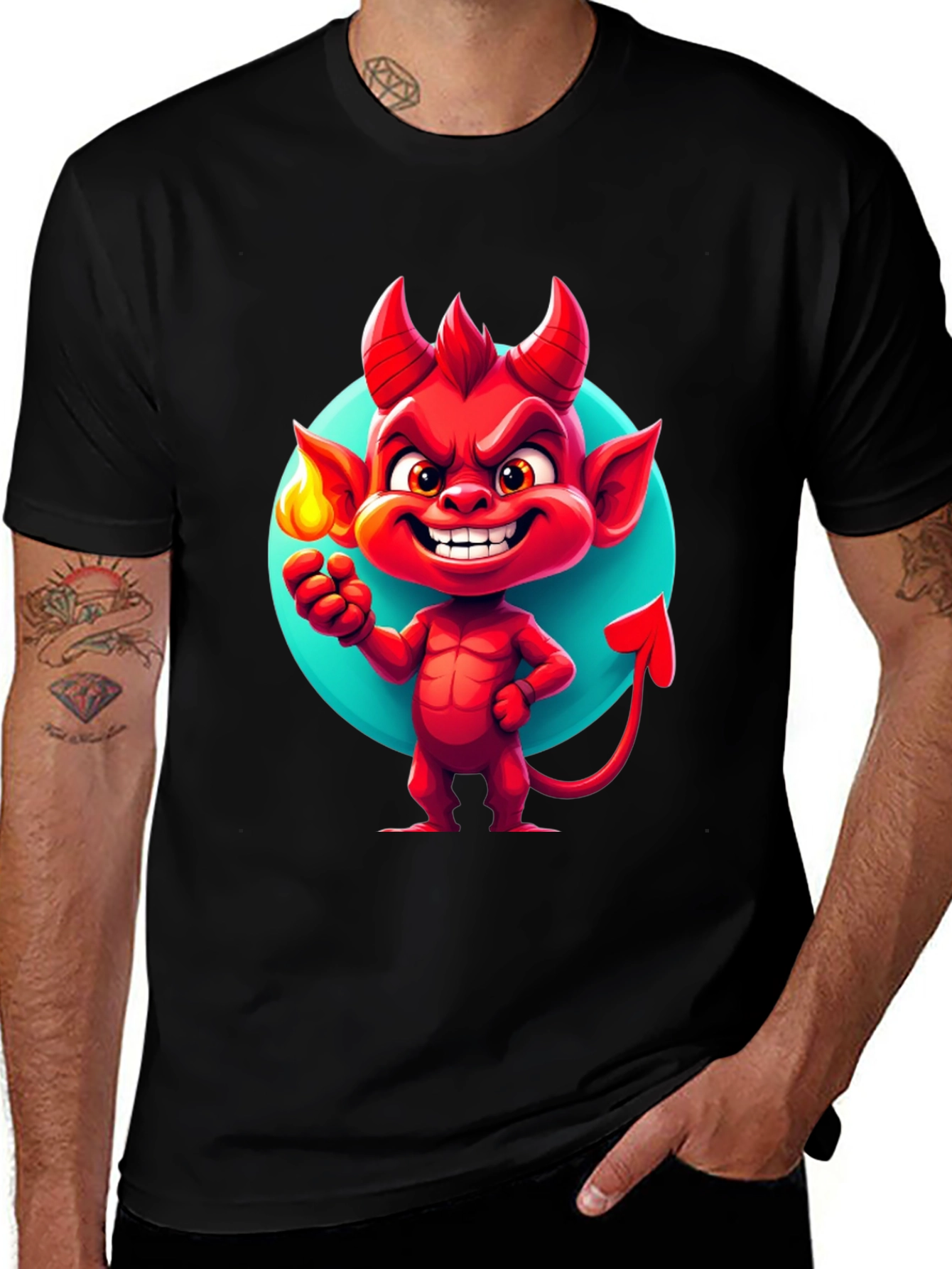 Cartoon Devil Graphic Tee - Soft Cotton Blend